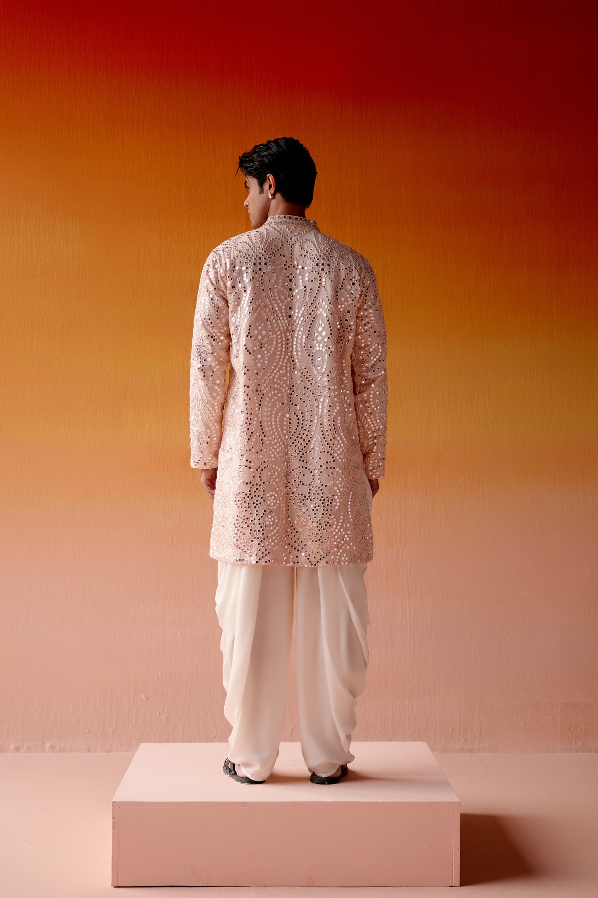 Pink Afghani Mirror Work Kurta Set