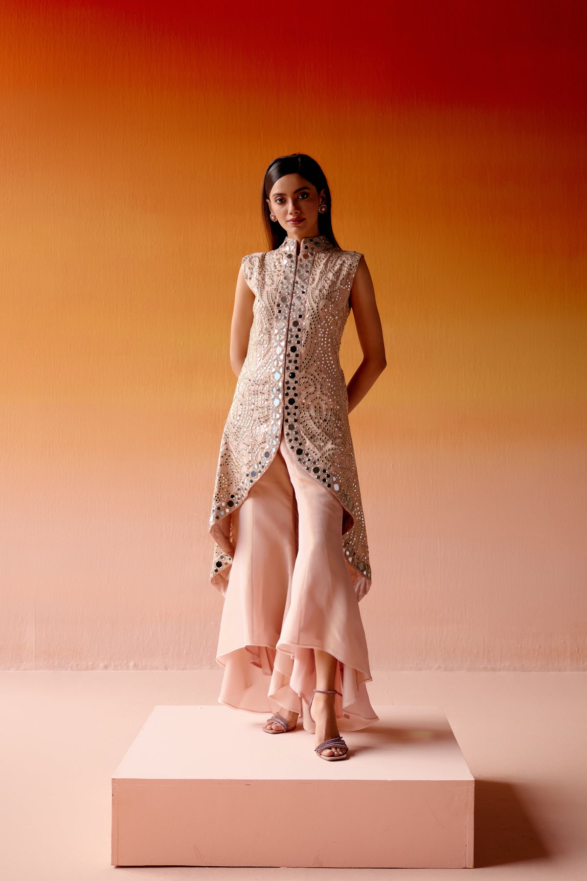 Blush Pink Tissue Sleeveless Jacket