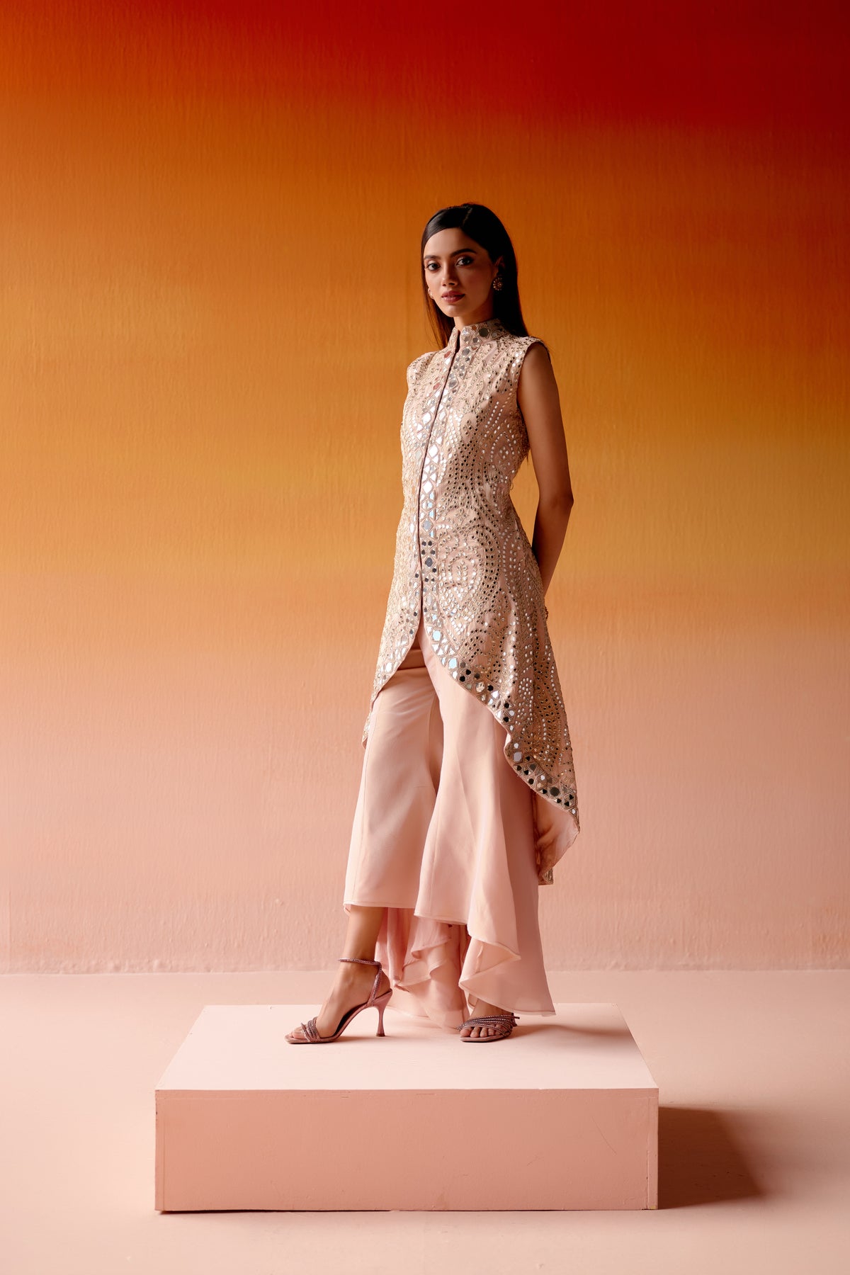 Blush Pink Tissue Sleeveless Jacket