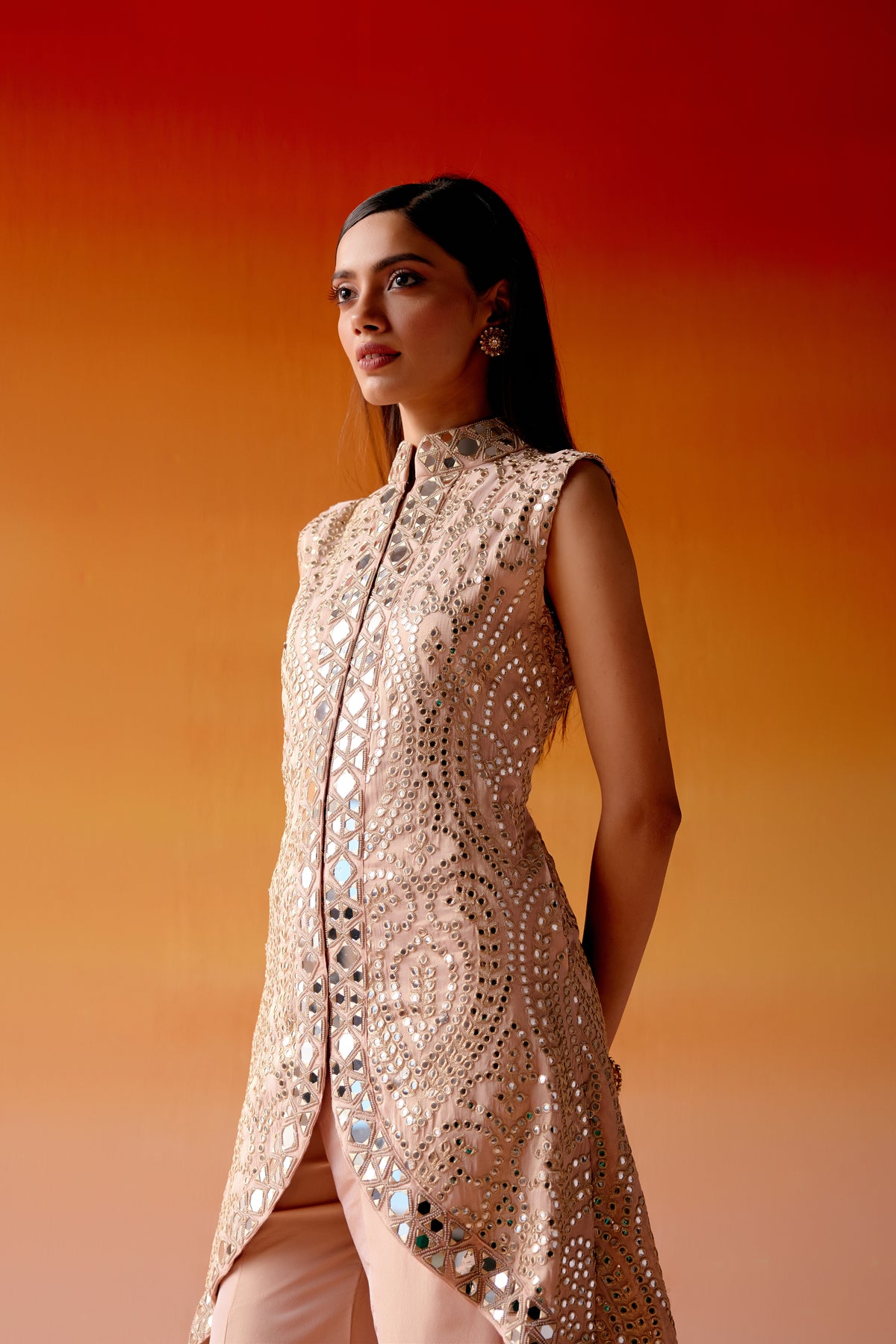 Blush Pink Tissue Sleeveless Jacket