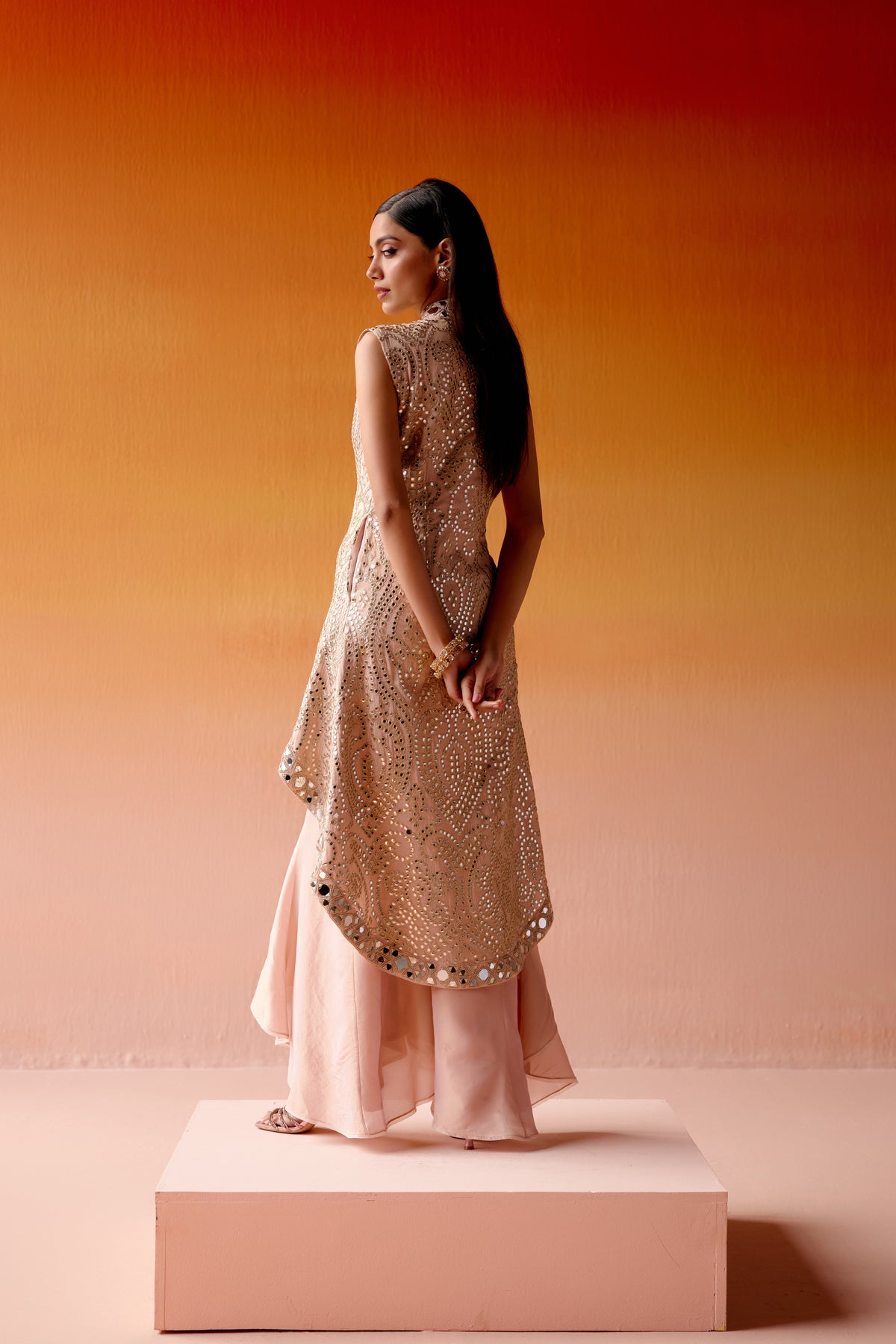 Blush Pink Tissue Sleeveless Jacket