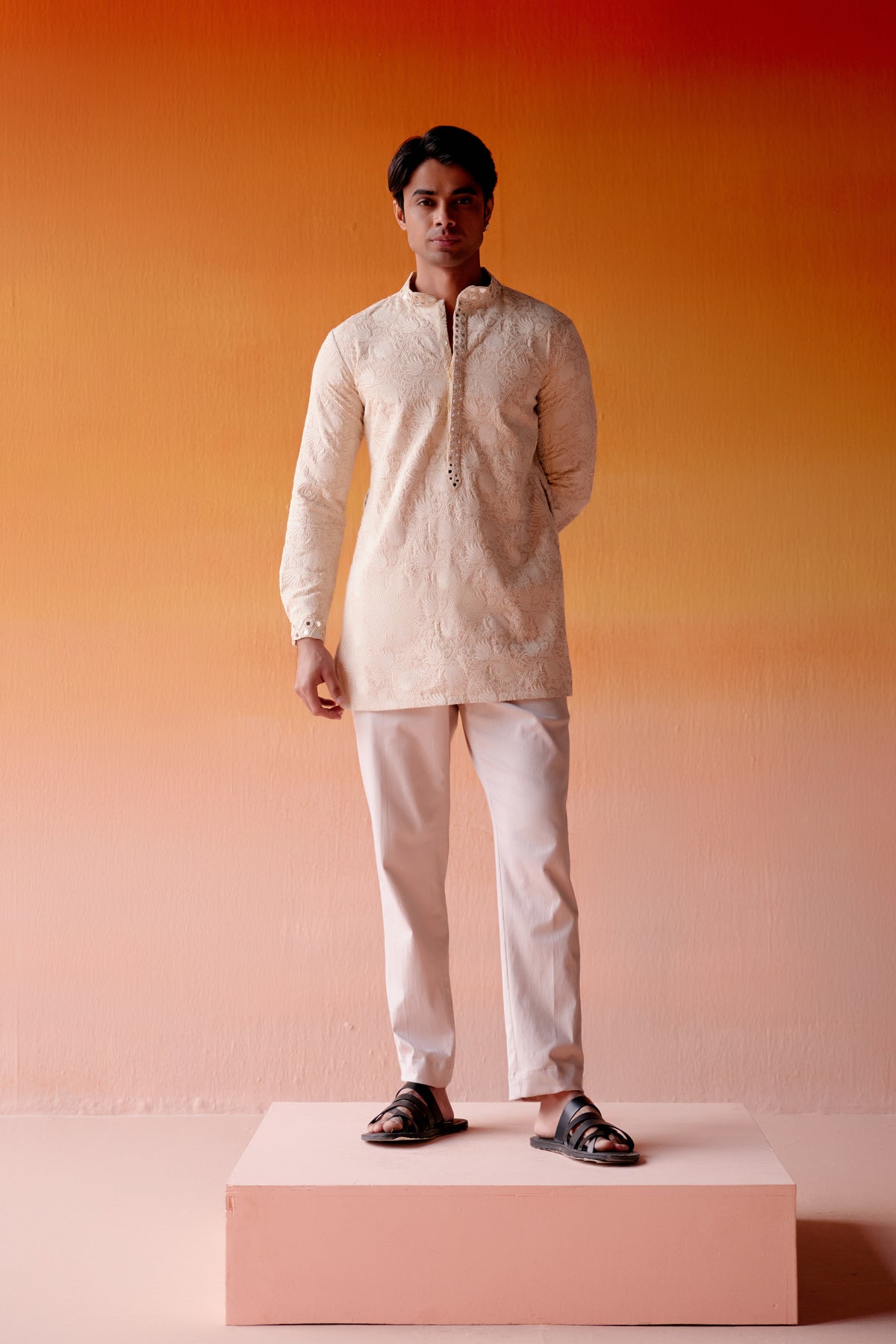 Beige Chikankari Kurta Set