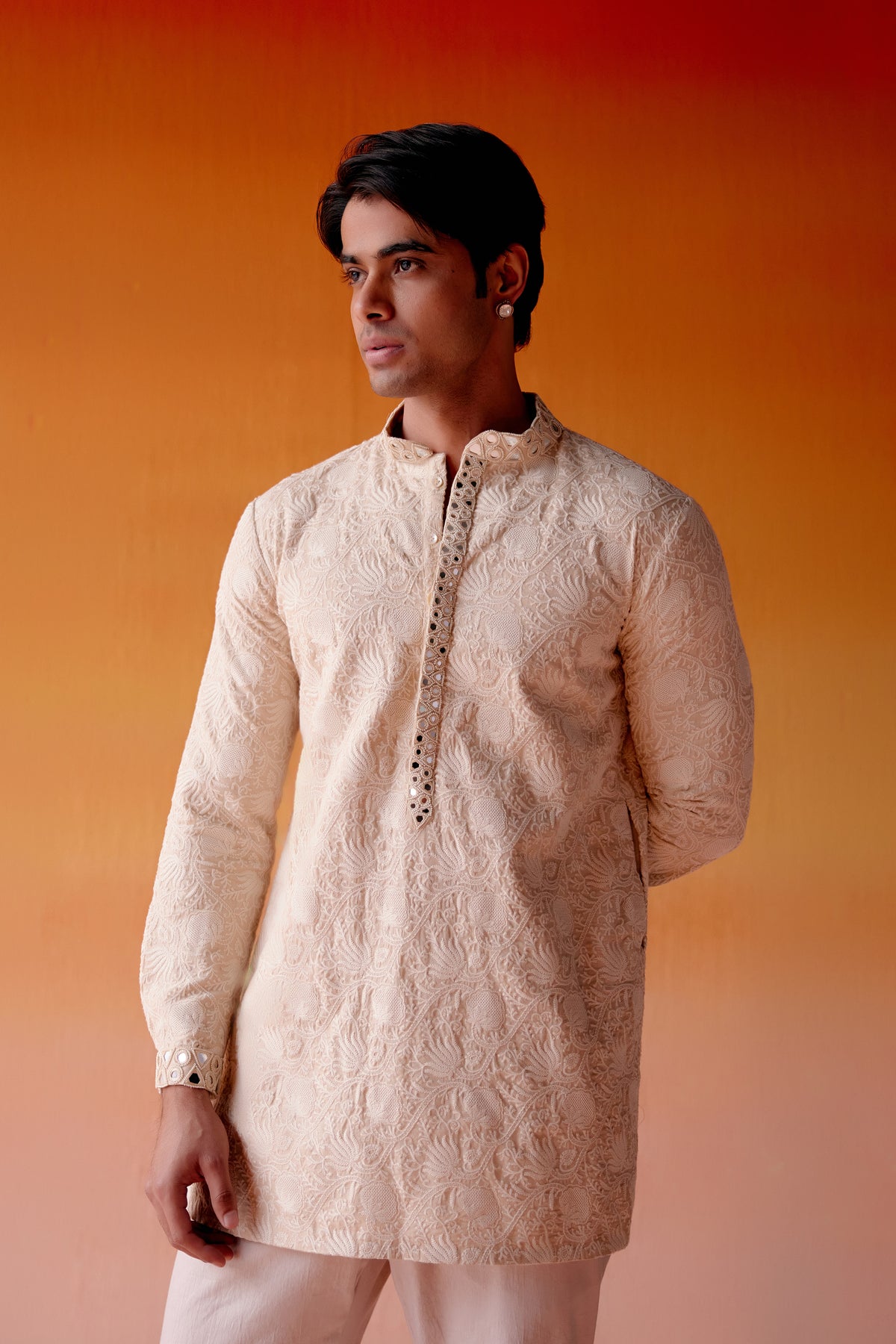 Beige Chikankari Kurta Set