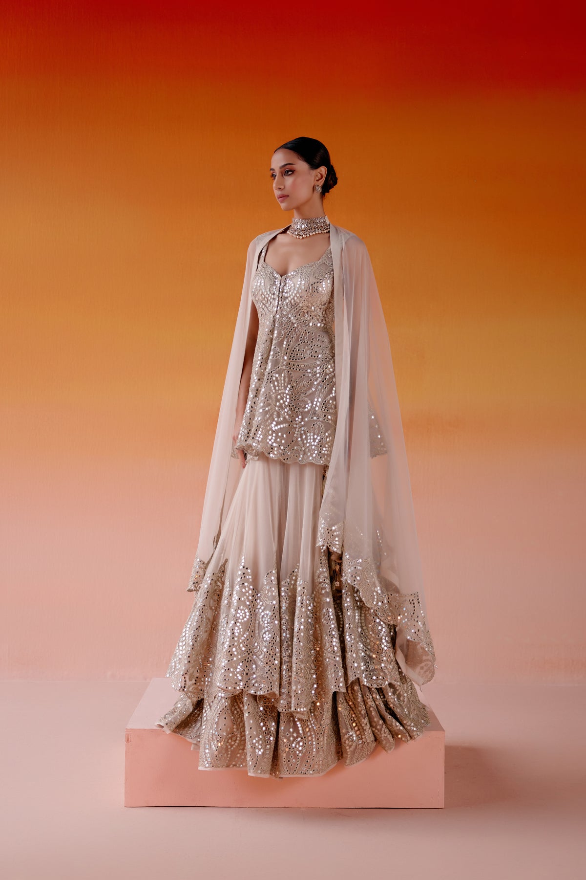 Ivory Layered Lehenga Set