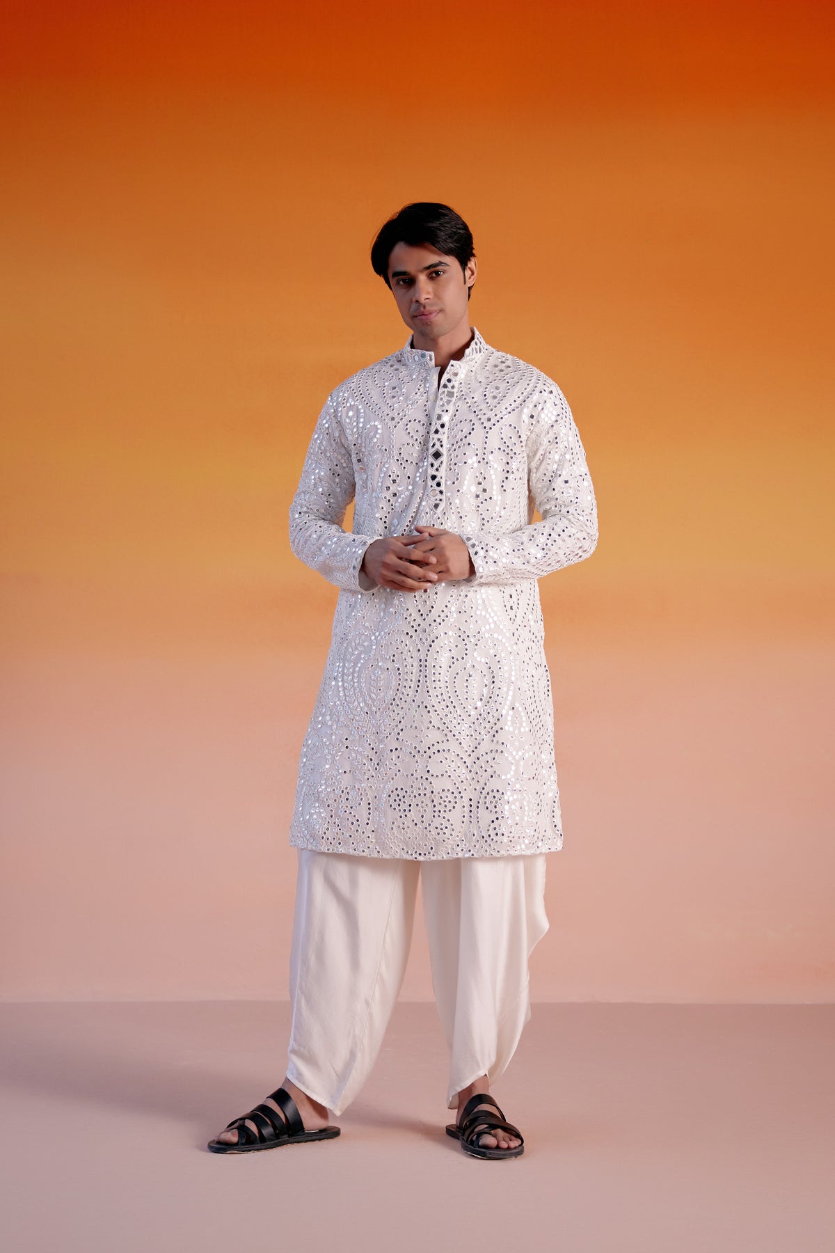 White Mirror Work Kurta Set