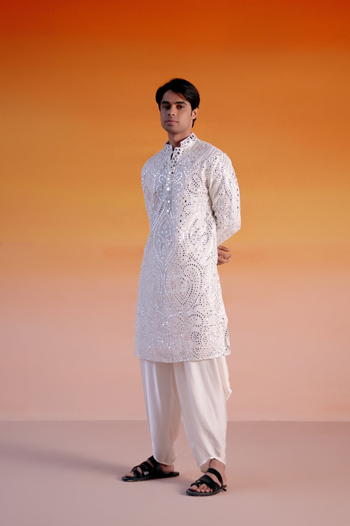 White Mirror Work Kurta Set