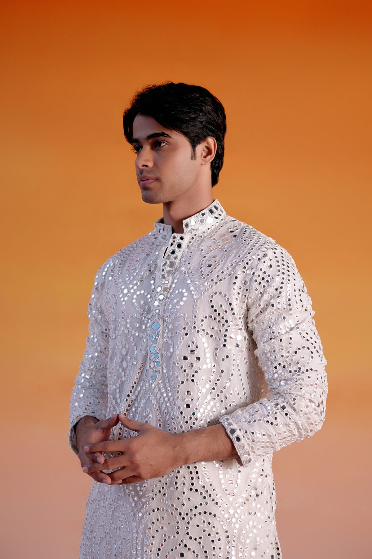 White Mirror Work Kurta Set