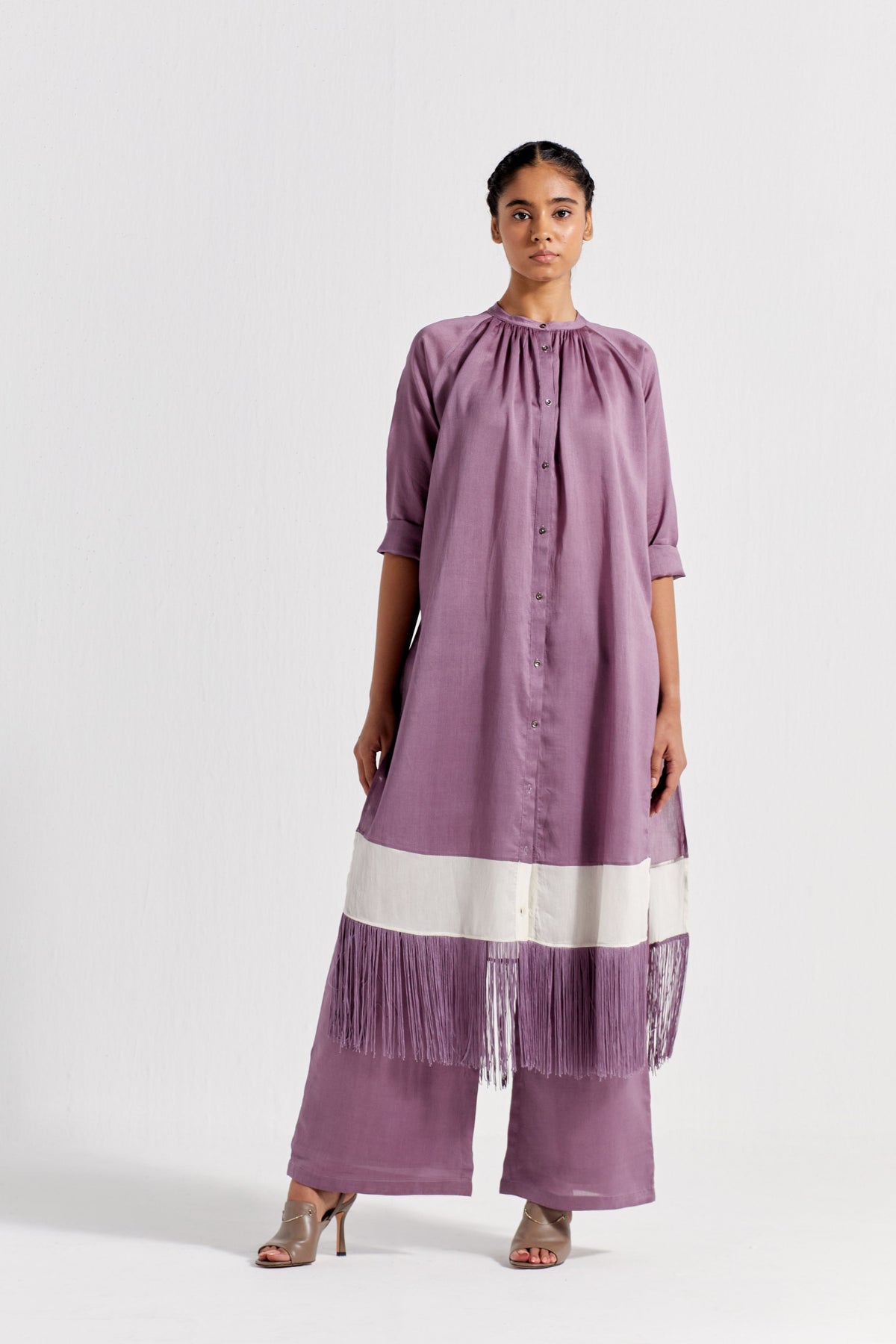 Panel Gather Neck Shirt Co-ord