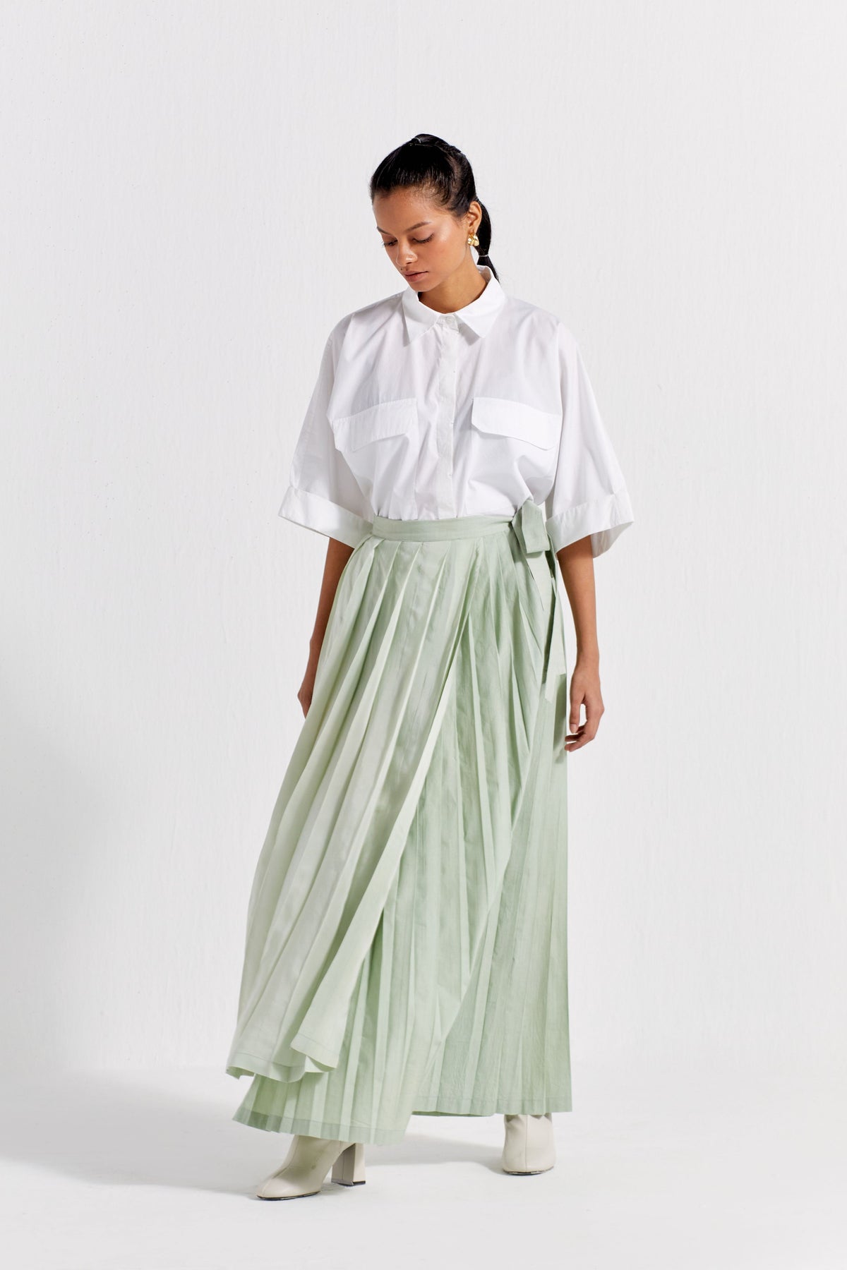 Asymmetric Pleat Skirt Co-ord