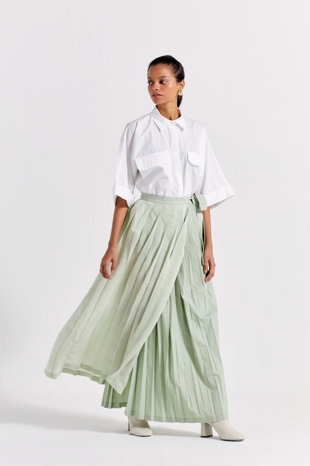 Asymmetric Pleat Skirt Co-ord