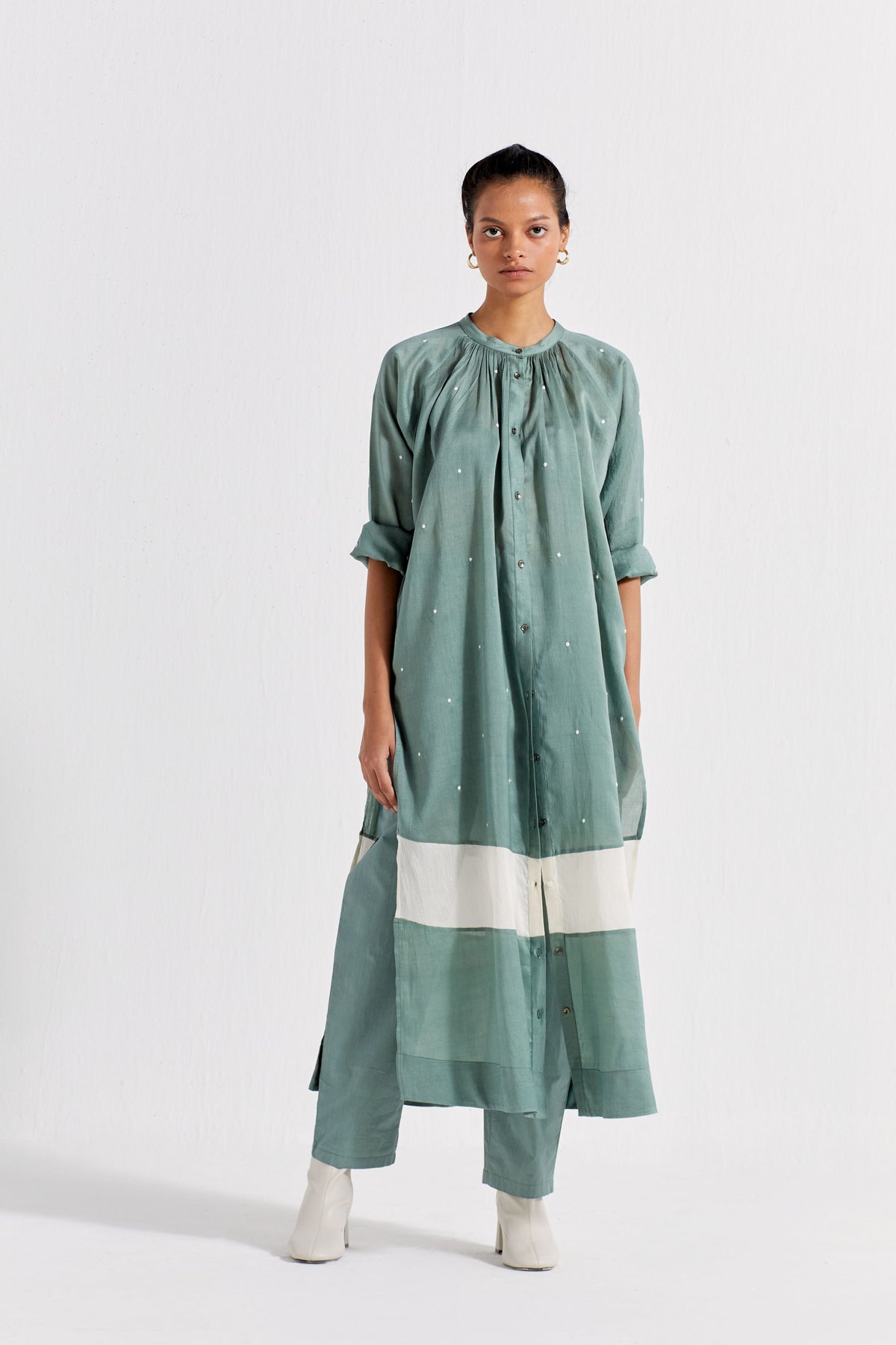 Panel Gather Neck Shirt Co-ord