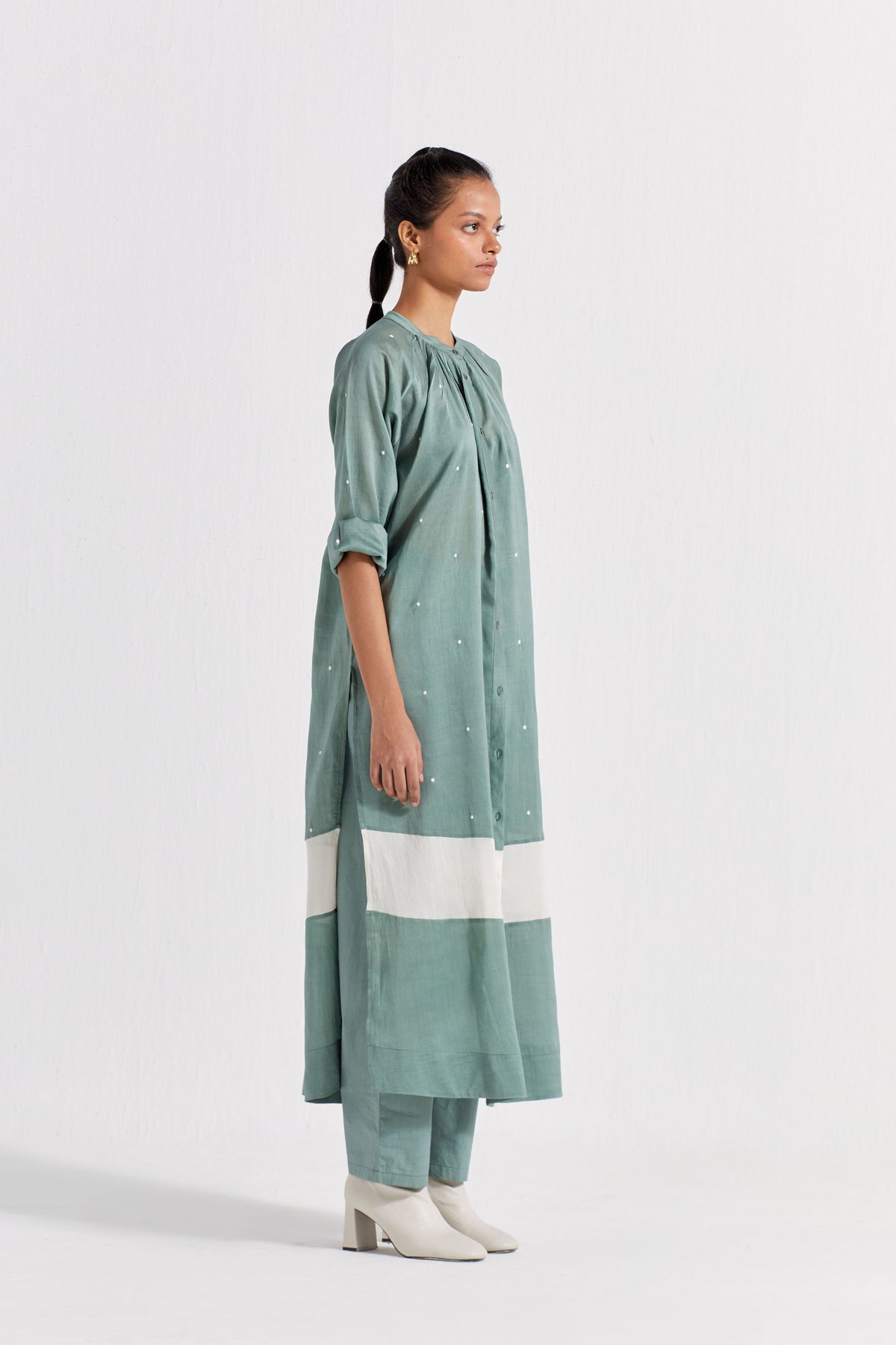 Panel Gather Neck Shirt Co-ord