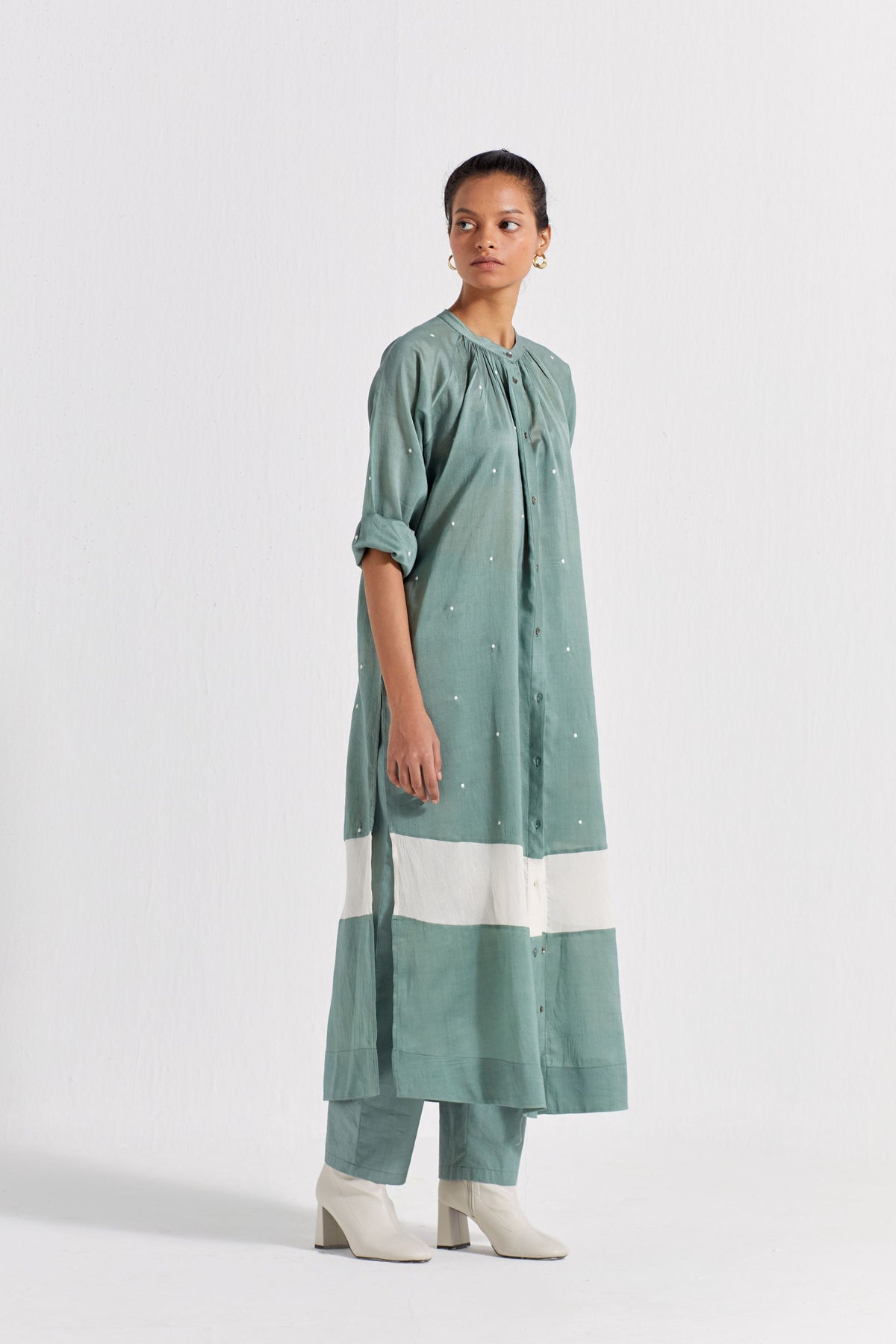 Panel Gather Neck Shirt Co-ord