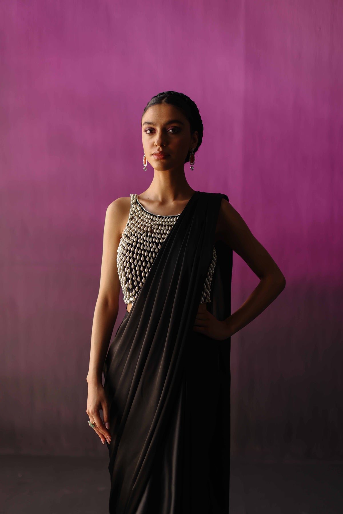 The Black Pearl Droplet Drape Saree