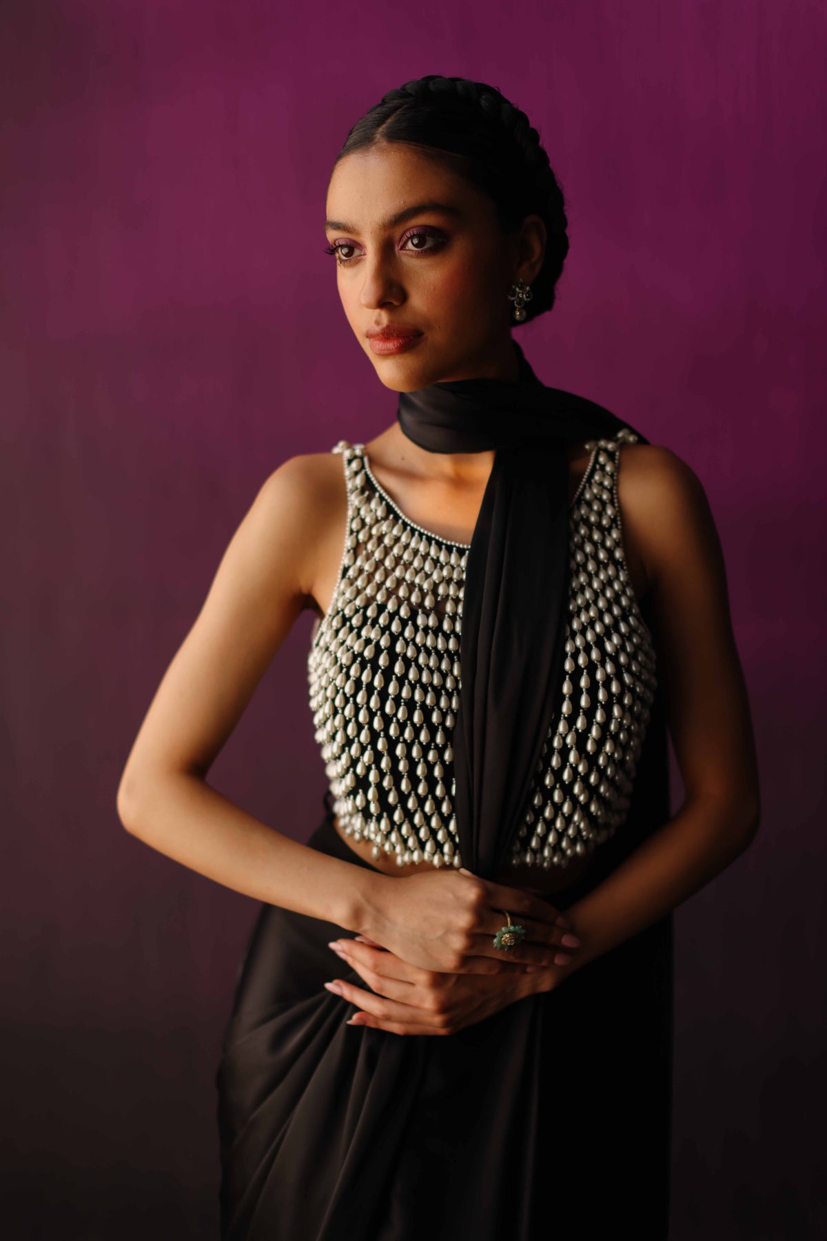 The Black Pearl Droplet Drape Saree
