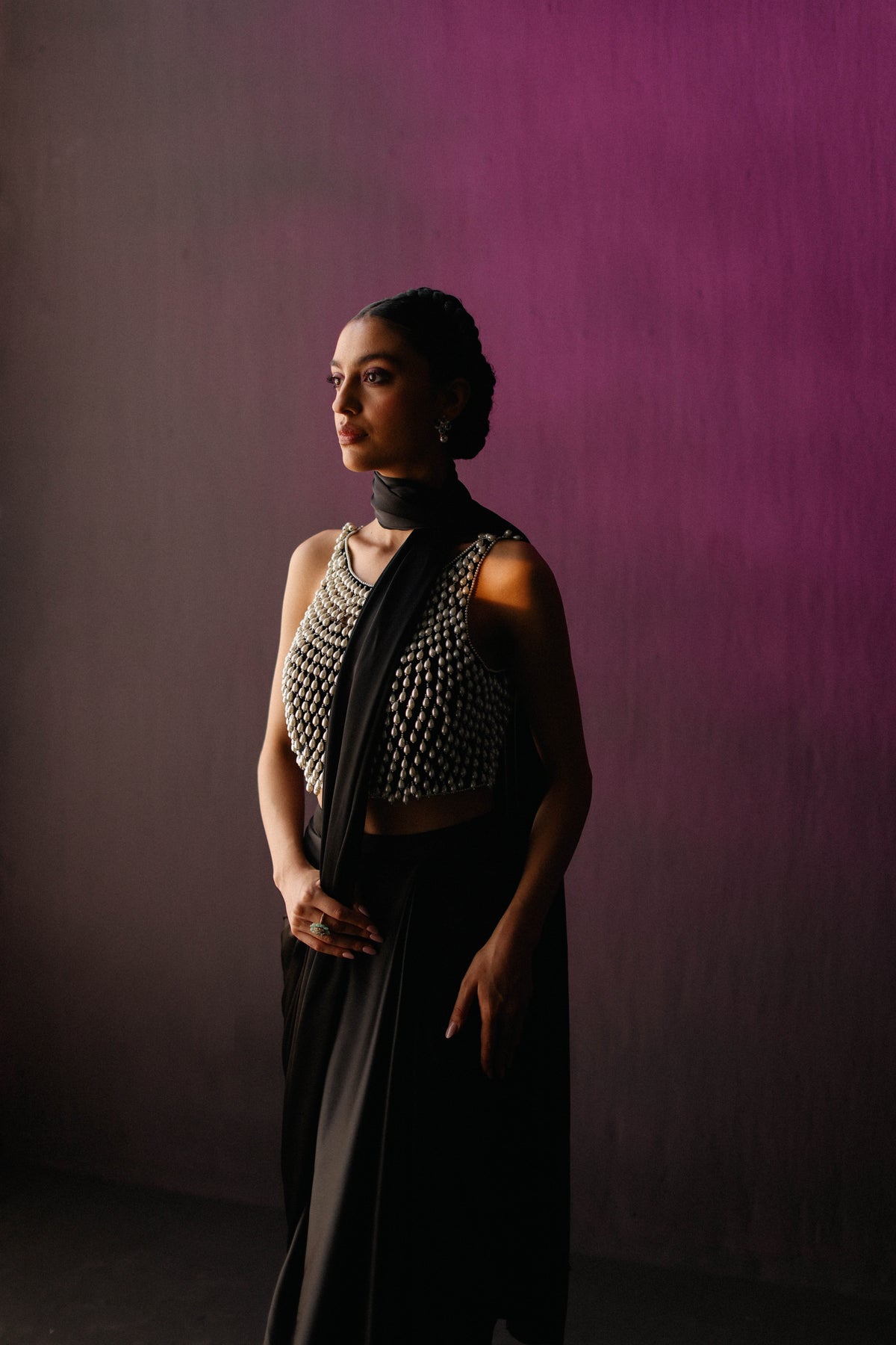 The Black Pearl Droplet Drape Saree