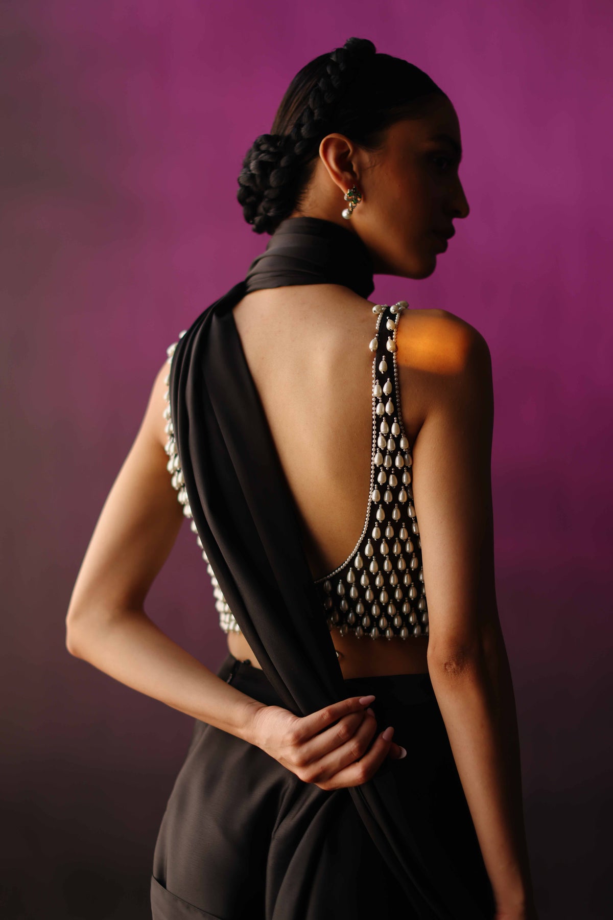The Black Pearl Droplet Drape Saree