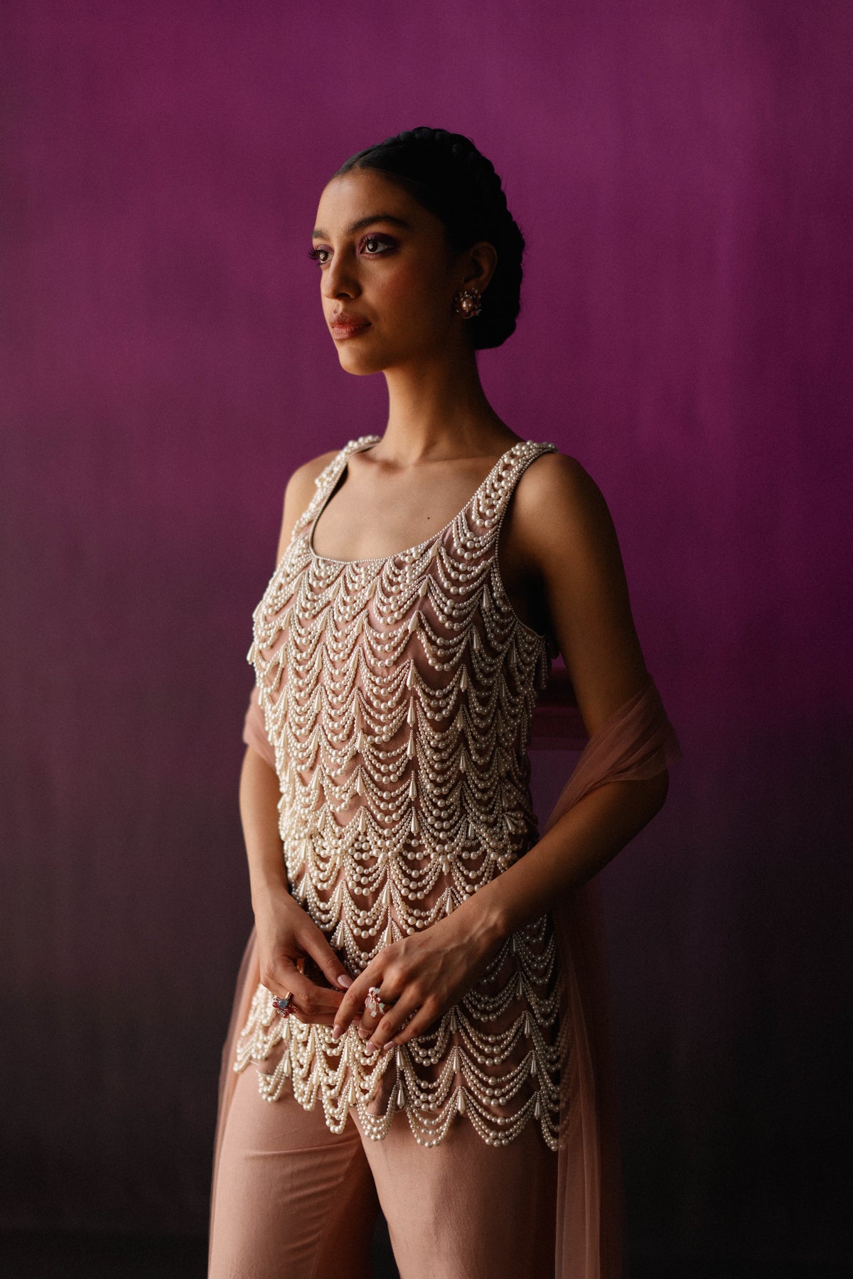 Dusty Pink Pearly Sharara Set