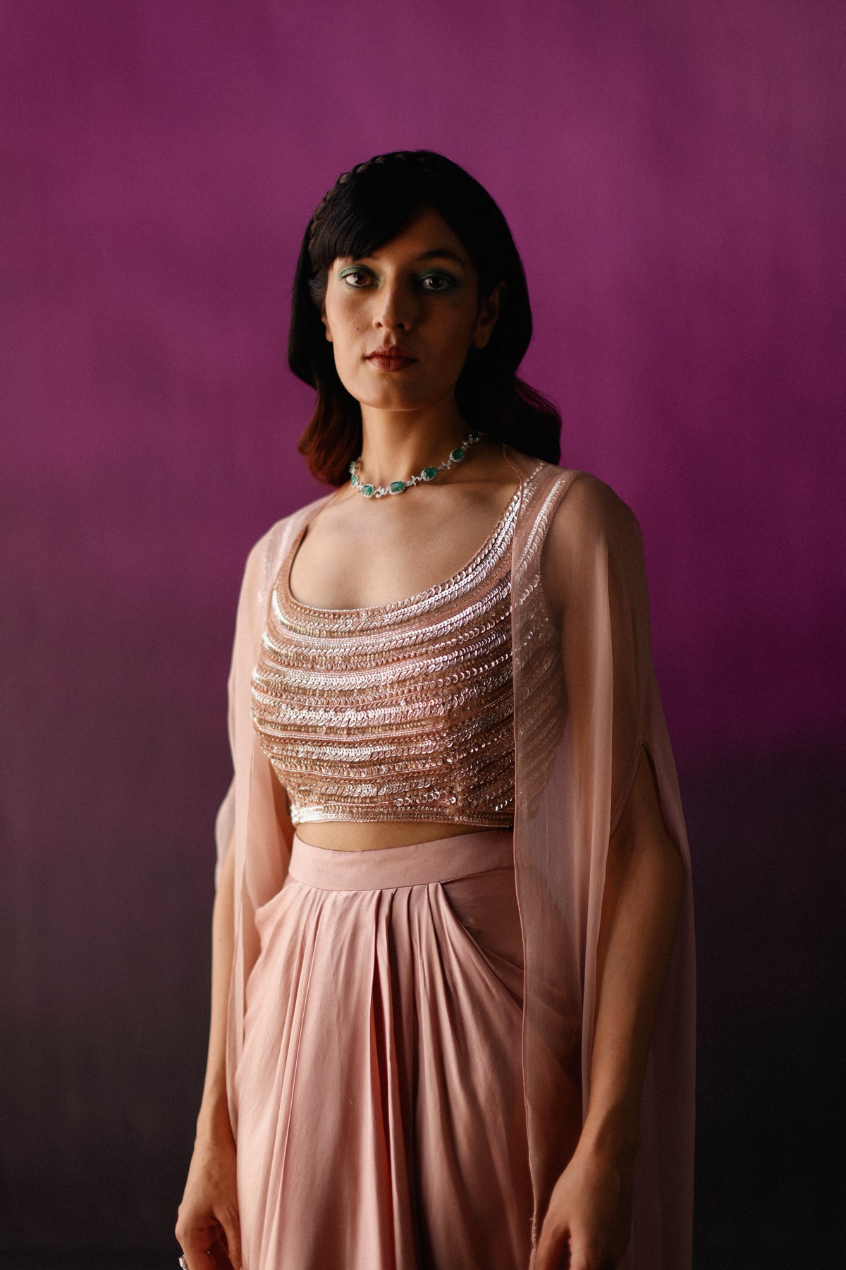 Peachy Dhoti Cape Set