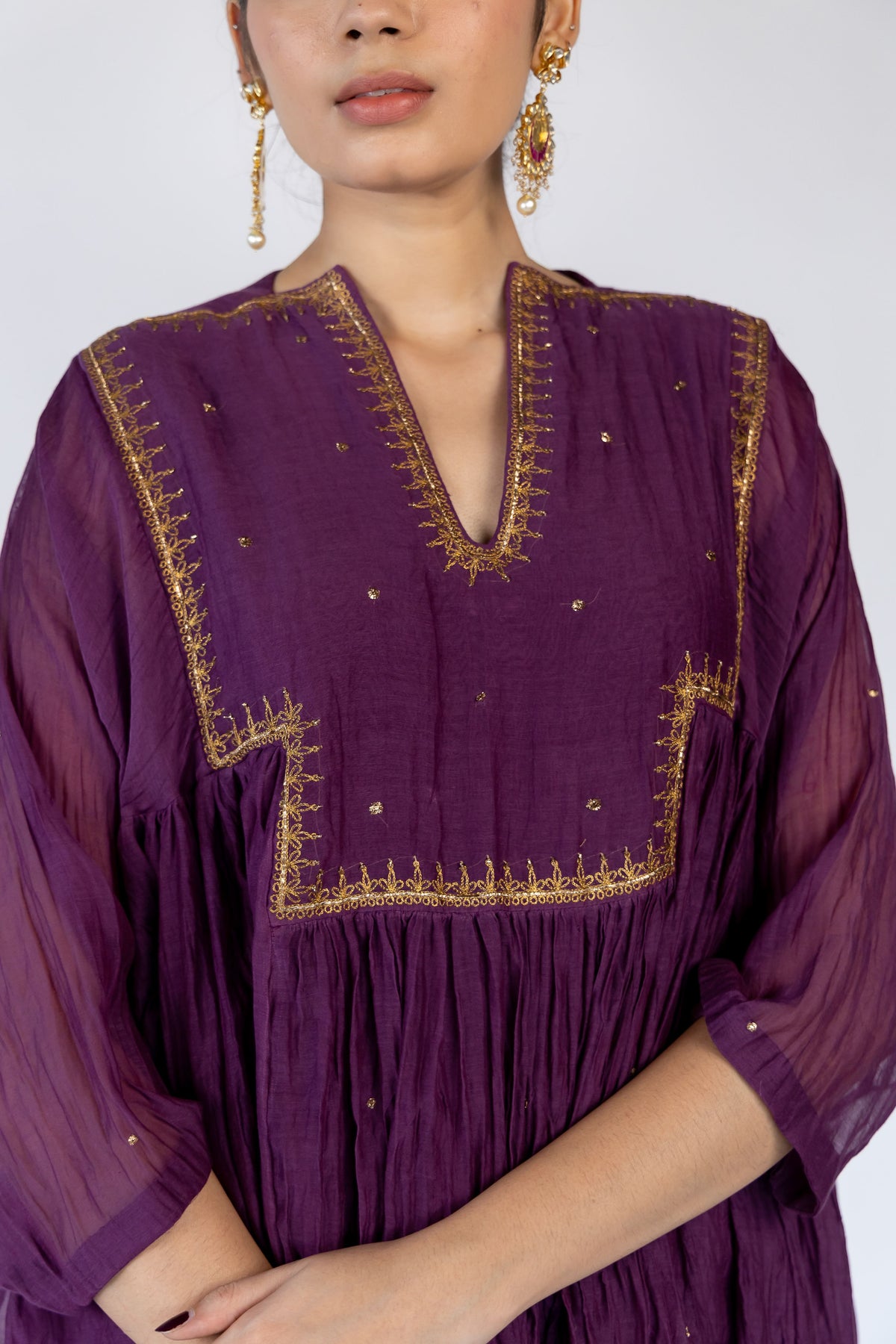 Aubergine Farah Yoke Kurta Set