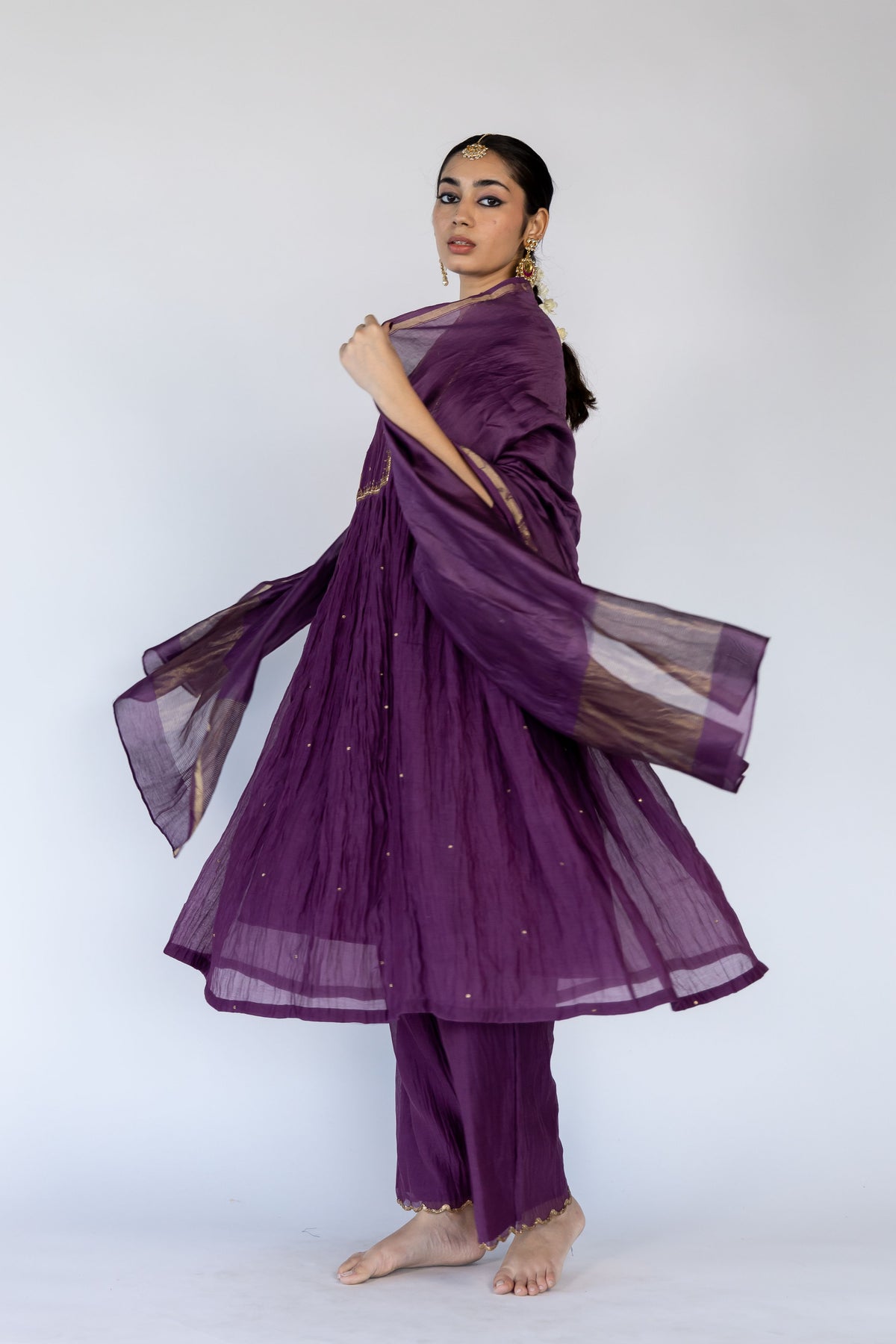 Aubergine Farah Yoke Kurta Set