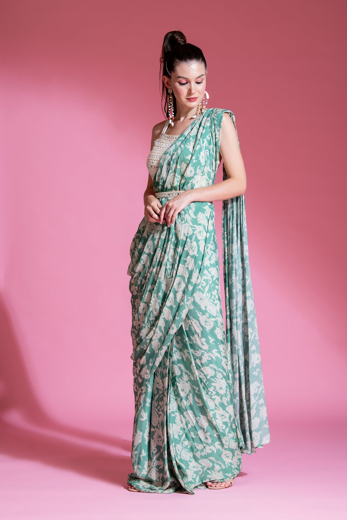 Pre Draped Jade Green Saree