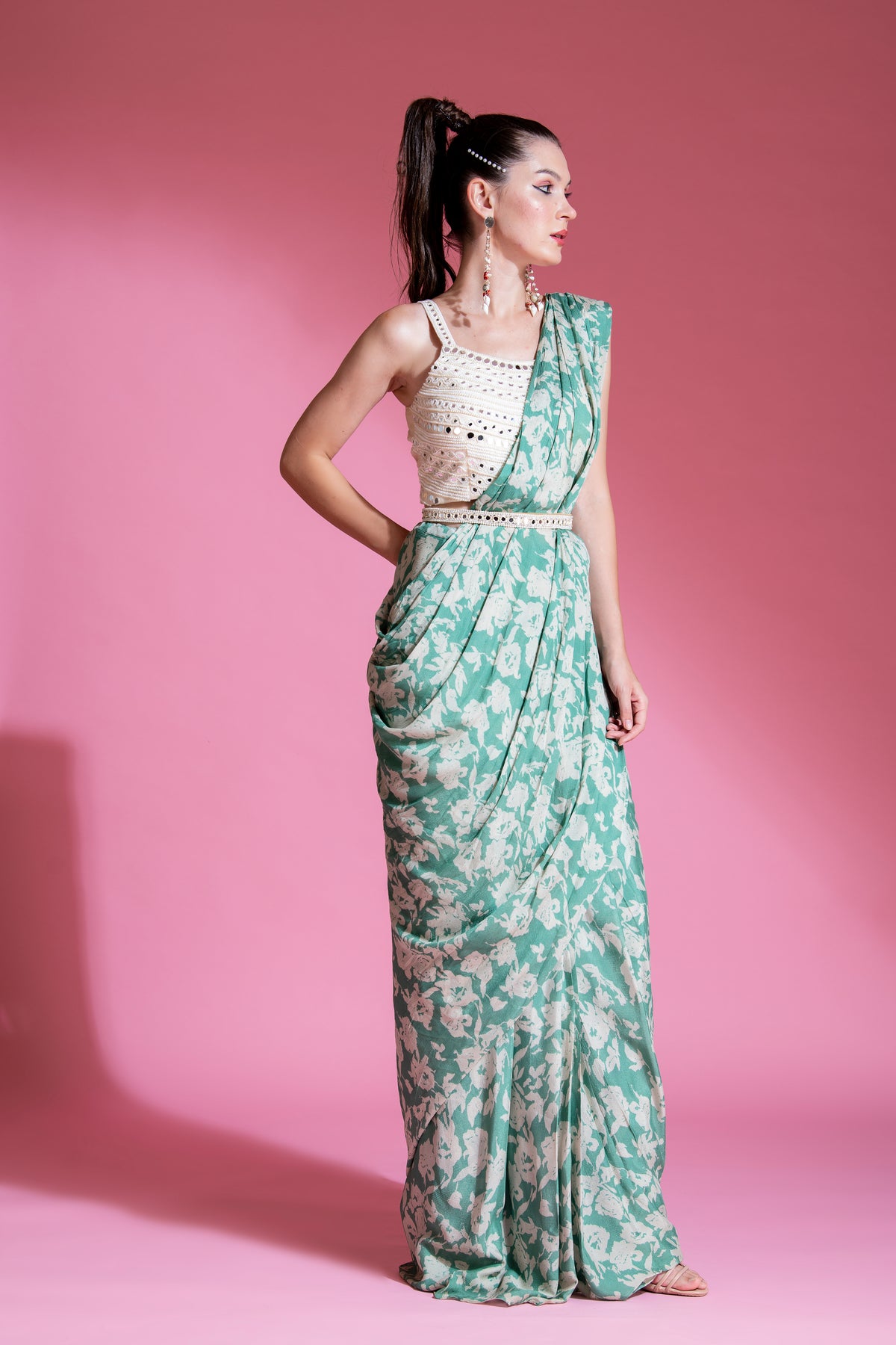 Pre Draped Jade Green Saree