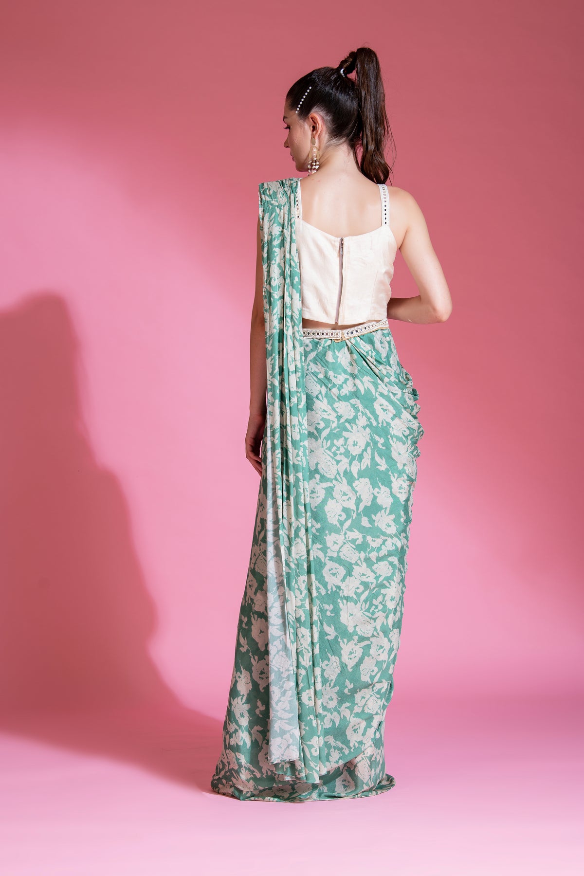 Pre Draped Jade Green Saree