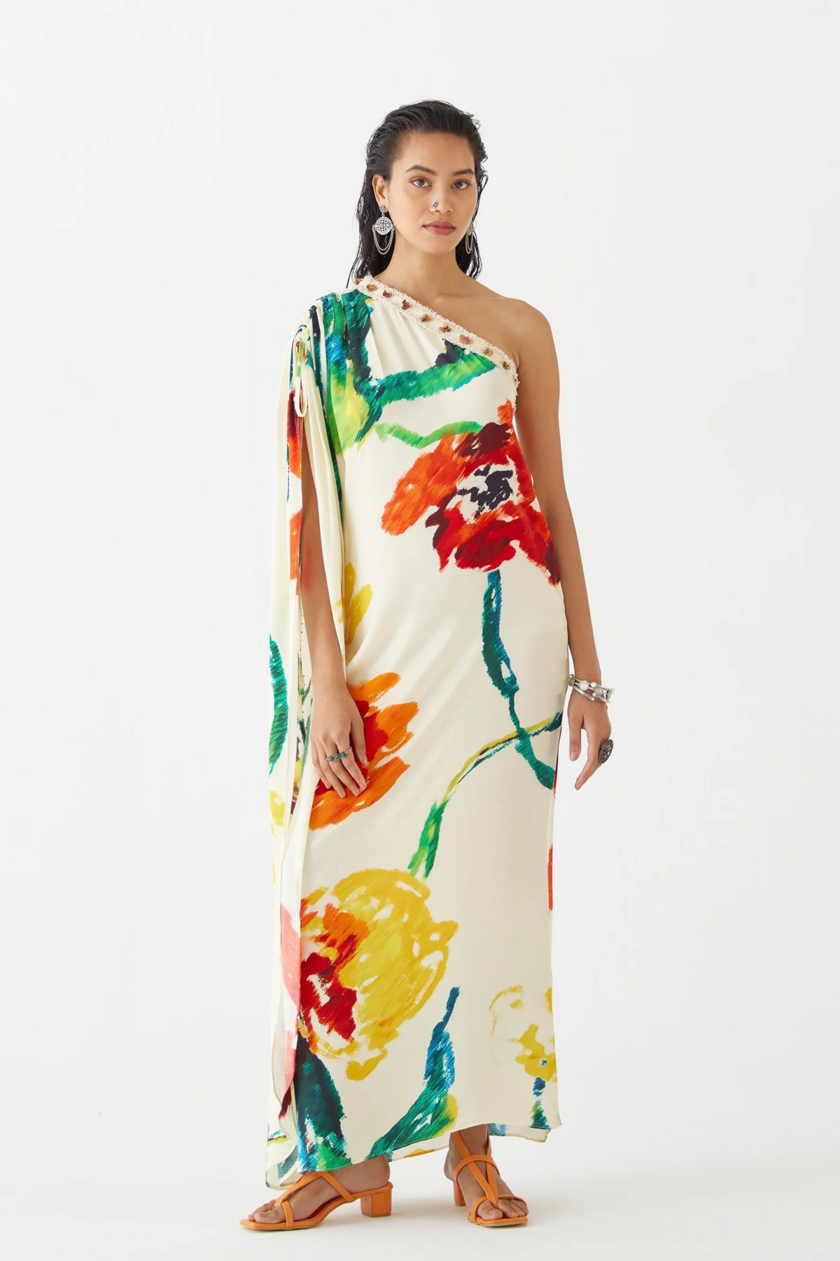Monet One Shoulder Drawstring Dress