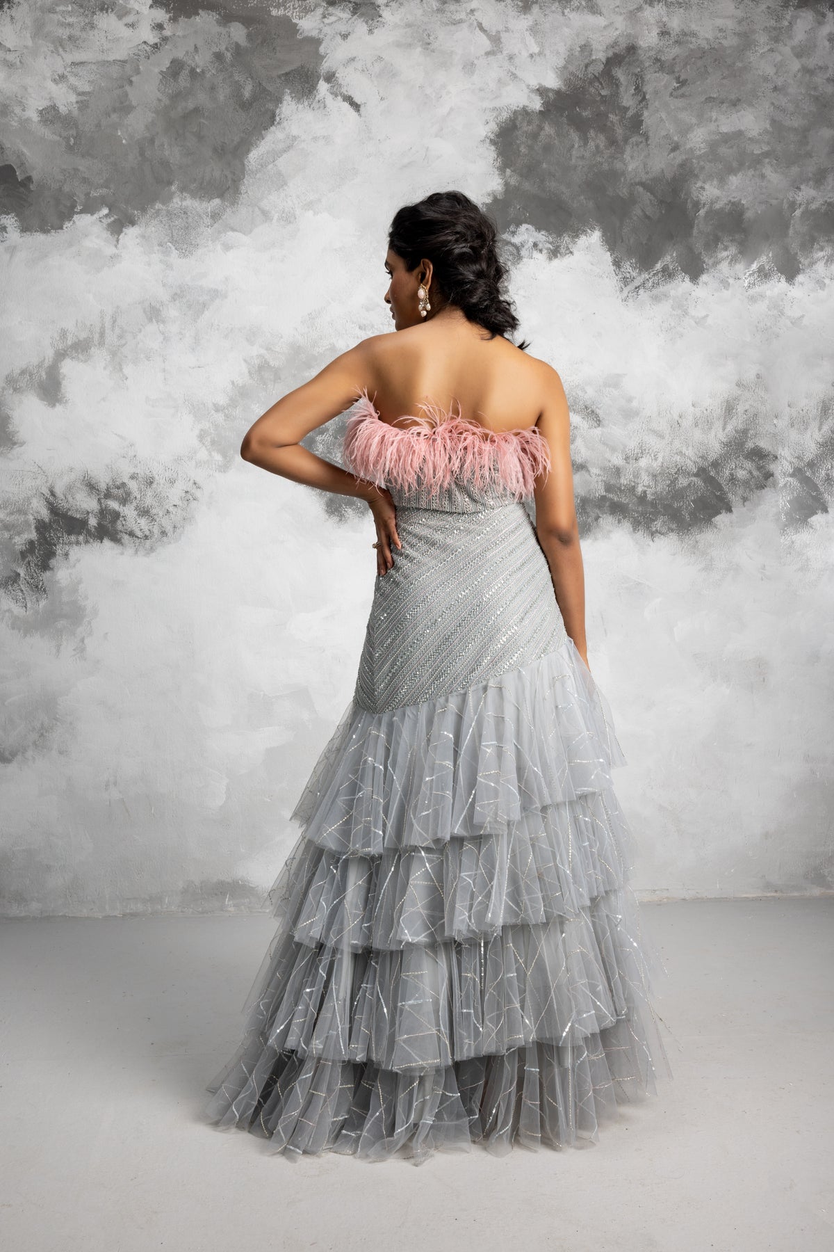 Powder Blue Layered Lehenga Set