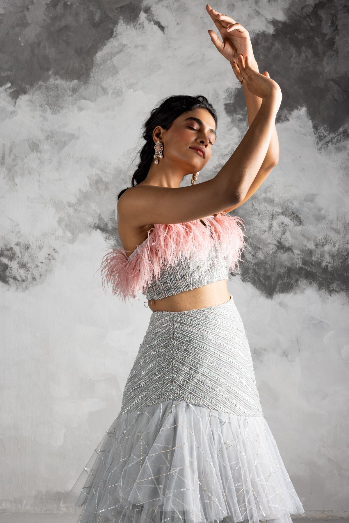 Powder Blue Layered Lehenga Set