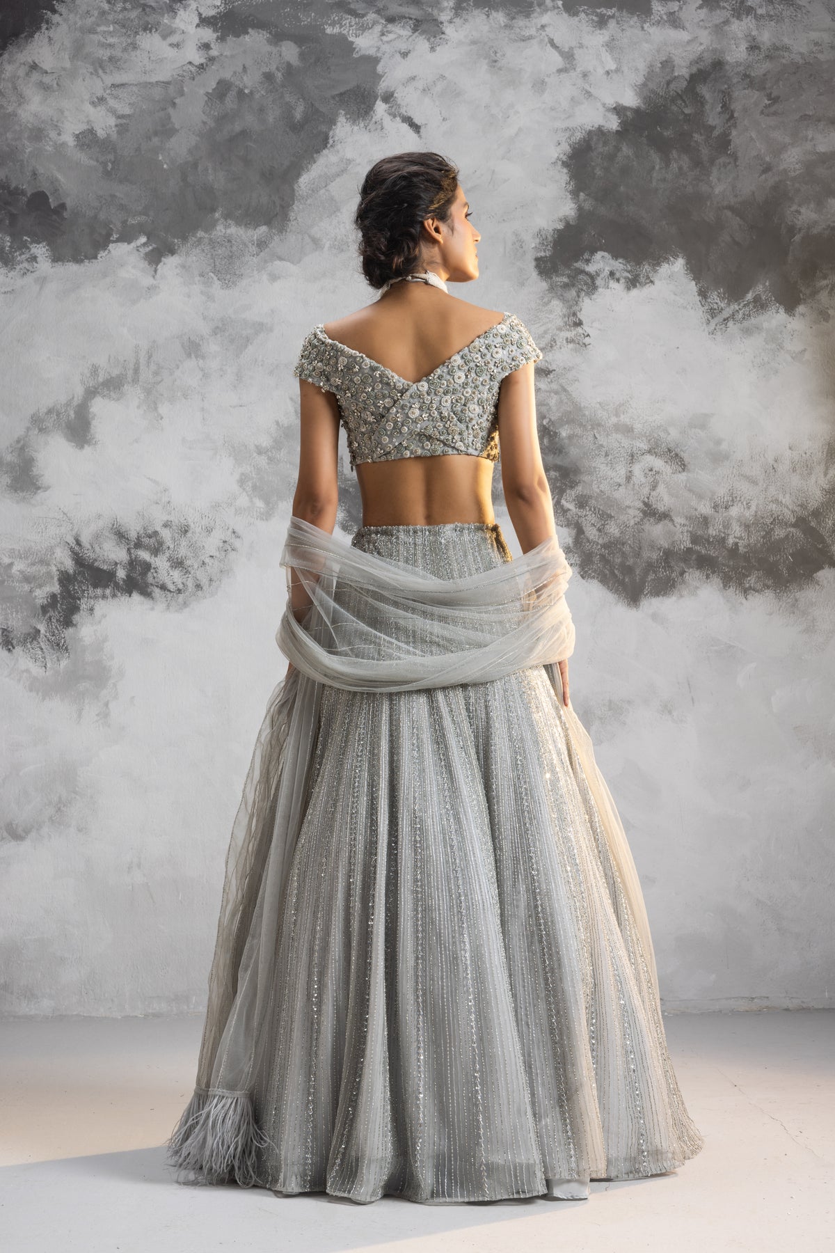 Powder Blue Off Shoulder Lehenga Set