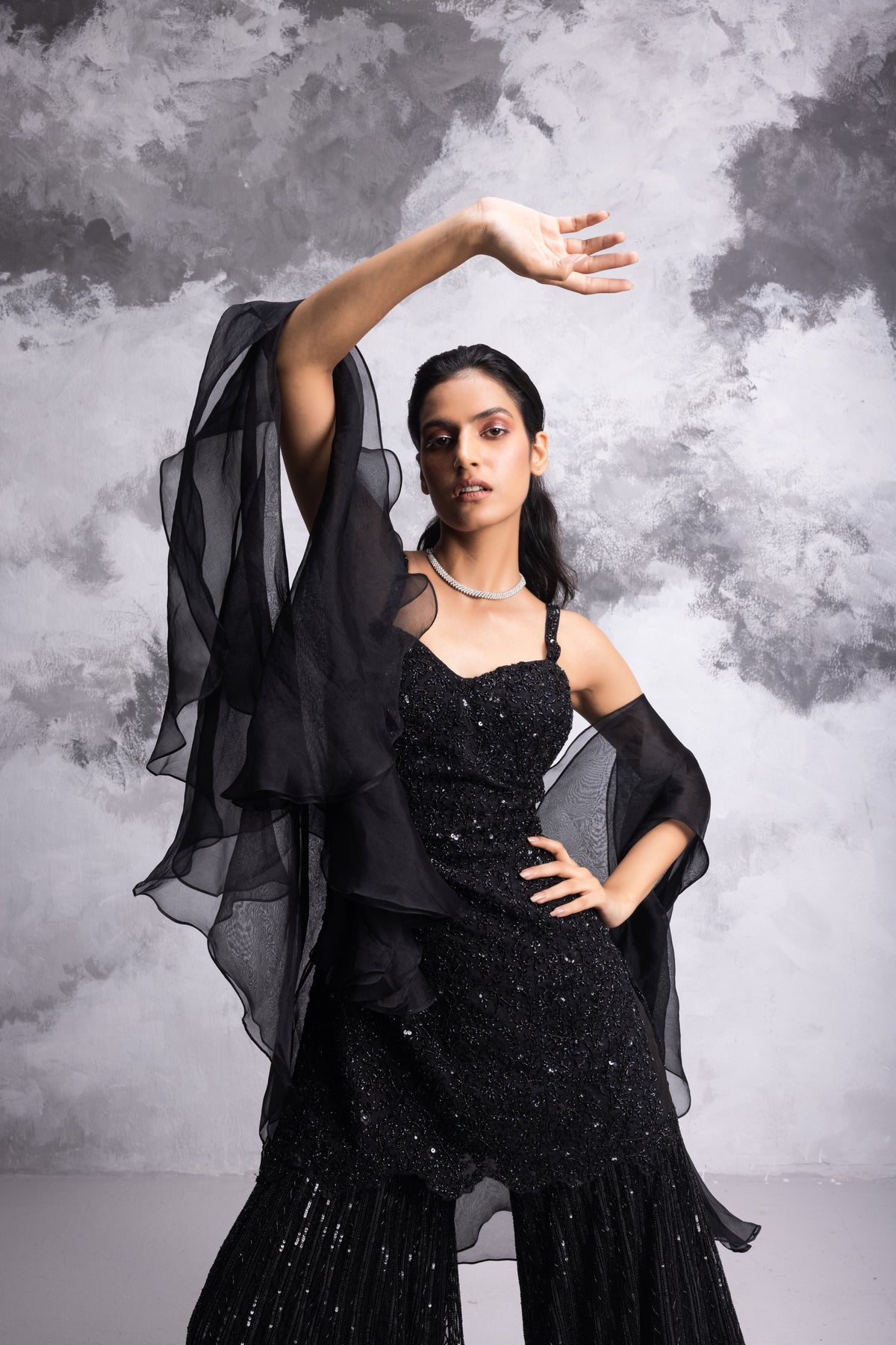 Black Embroidered Sharara Set