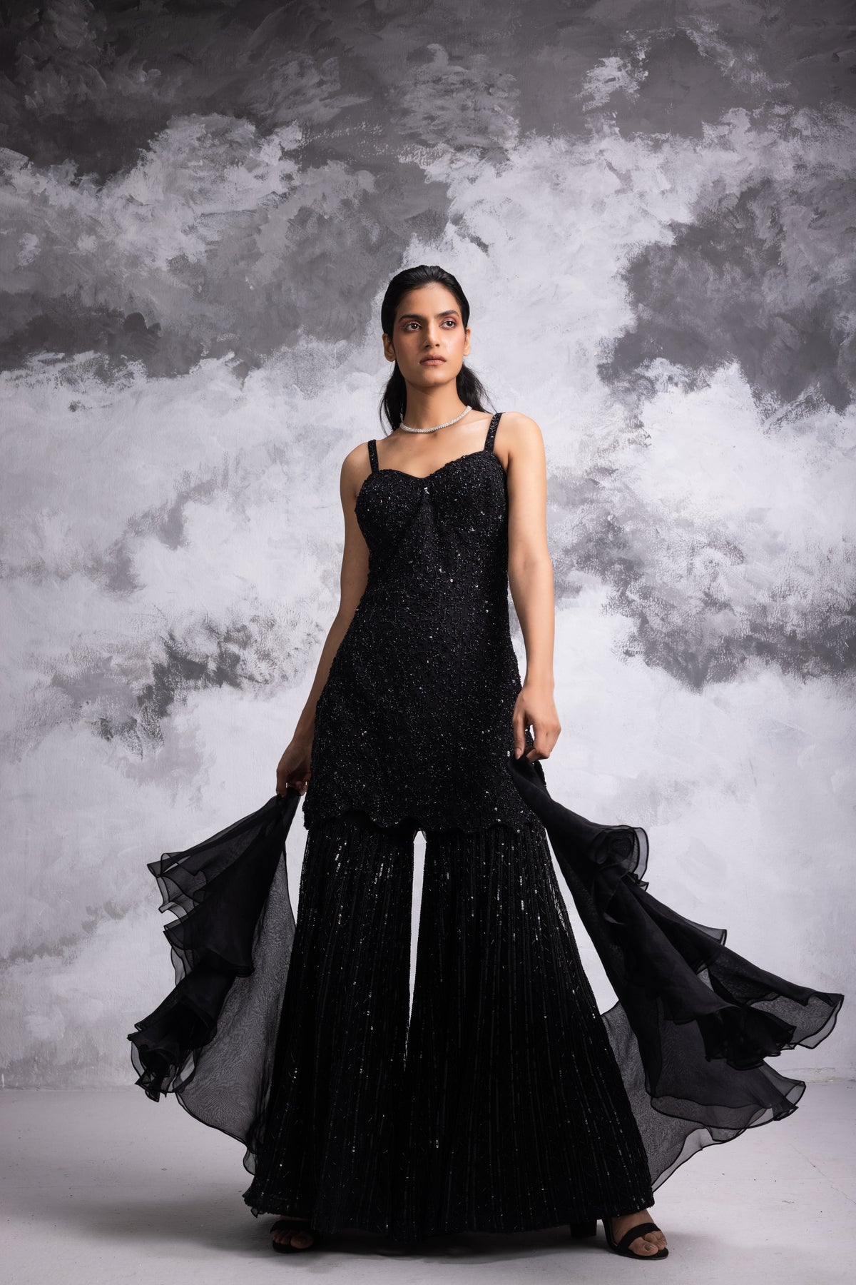 Black Embroidered Sharara Set
