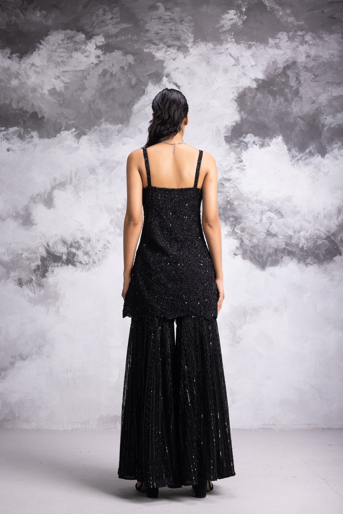 Black Embroidered Sharara Set