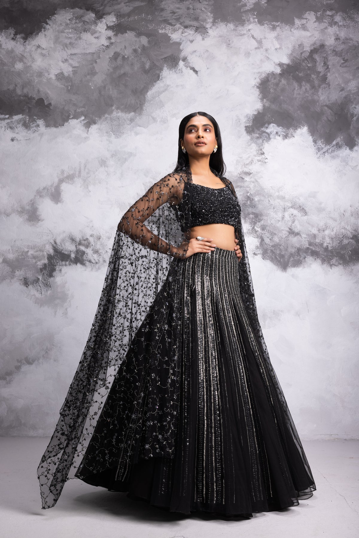 Sequinced Black Lehenga Set