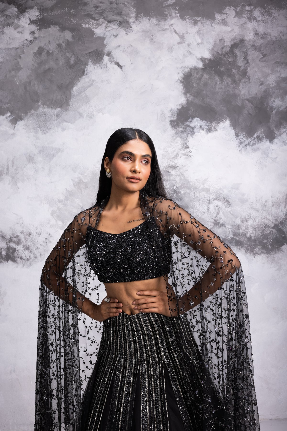 Sequinced Black Lehenga Set