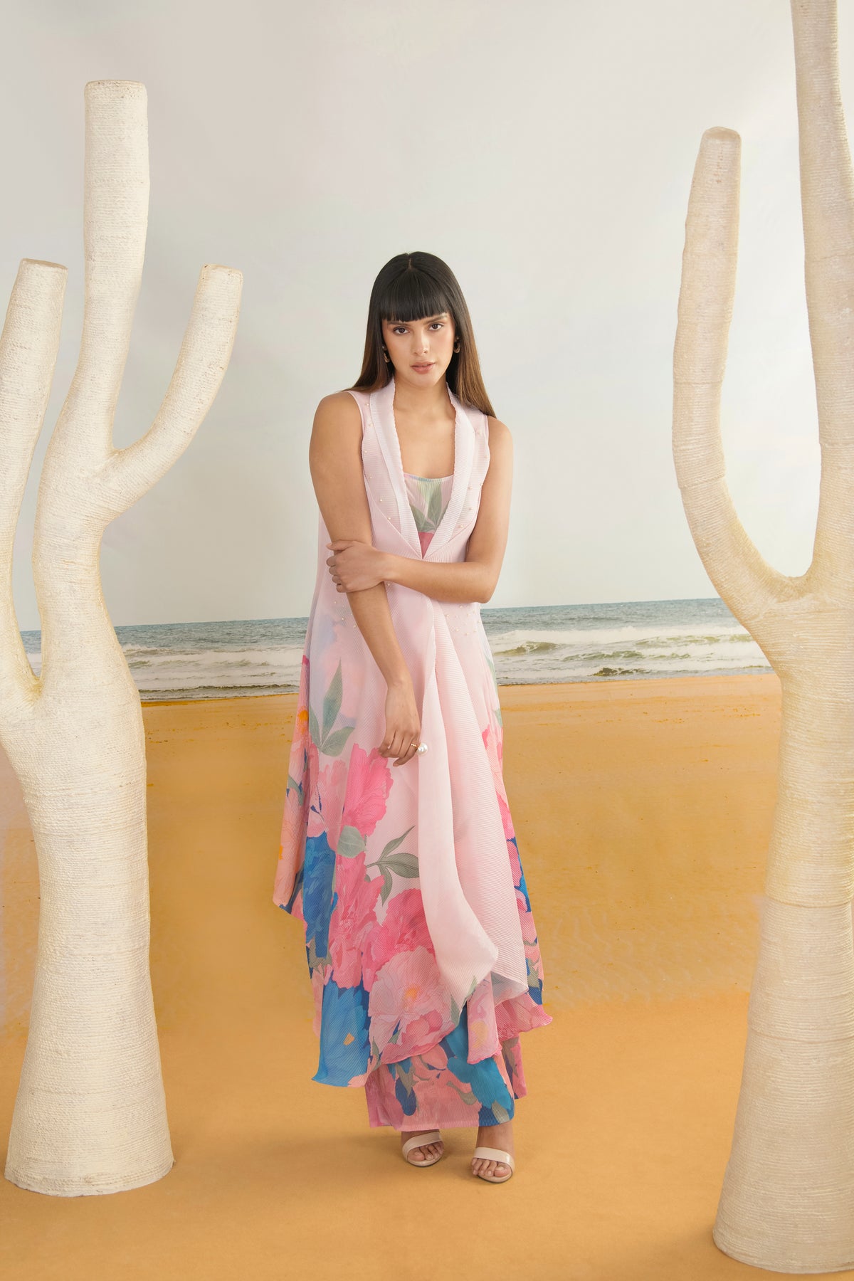 Baby Pink Drape Kurta Set