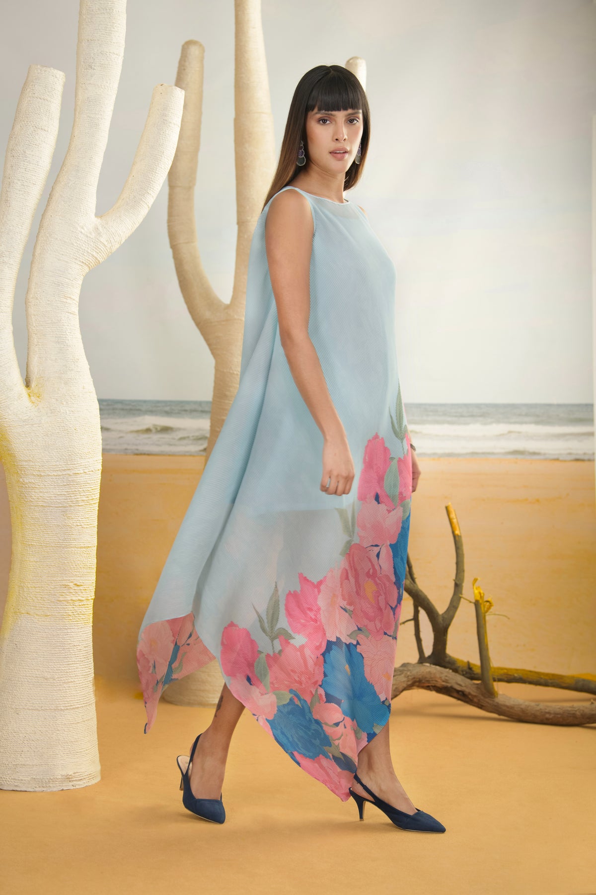Aqua Blue Digital Print  Dress