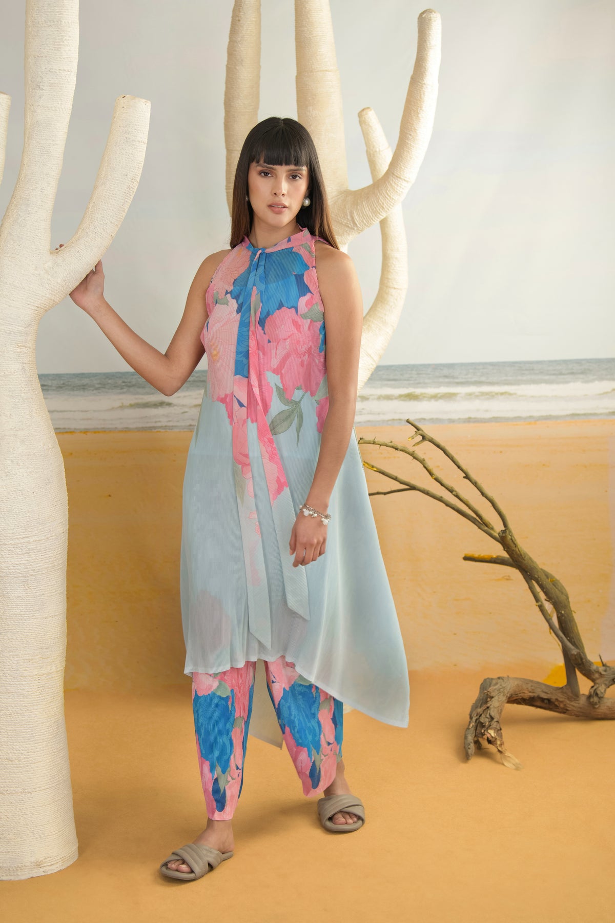 Aqua Blue Digital Print Kurta Set.