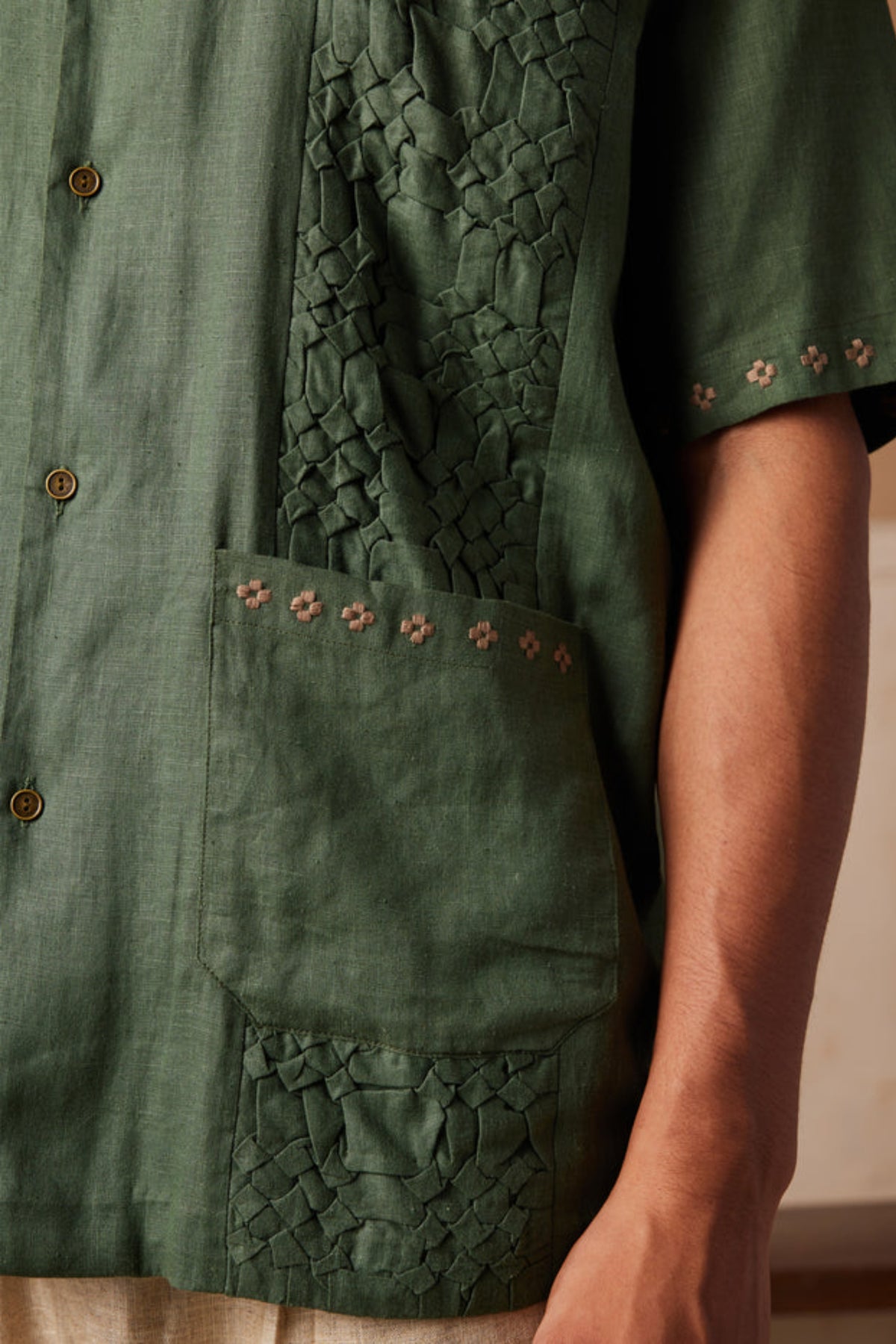 Green Smocked Shirt