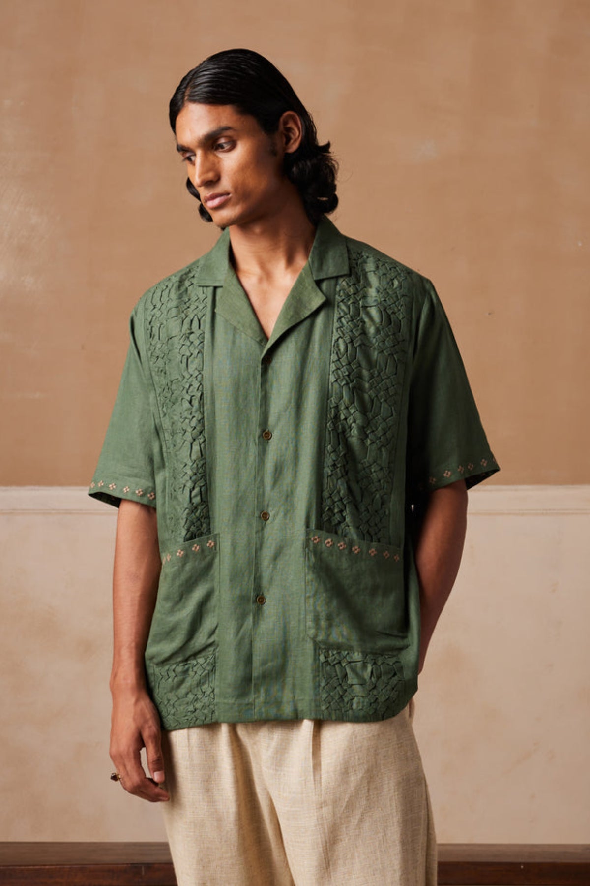 Green Smocked Shirt