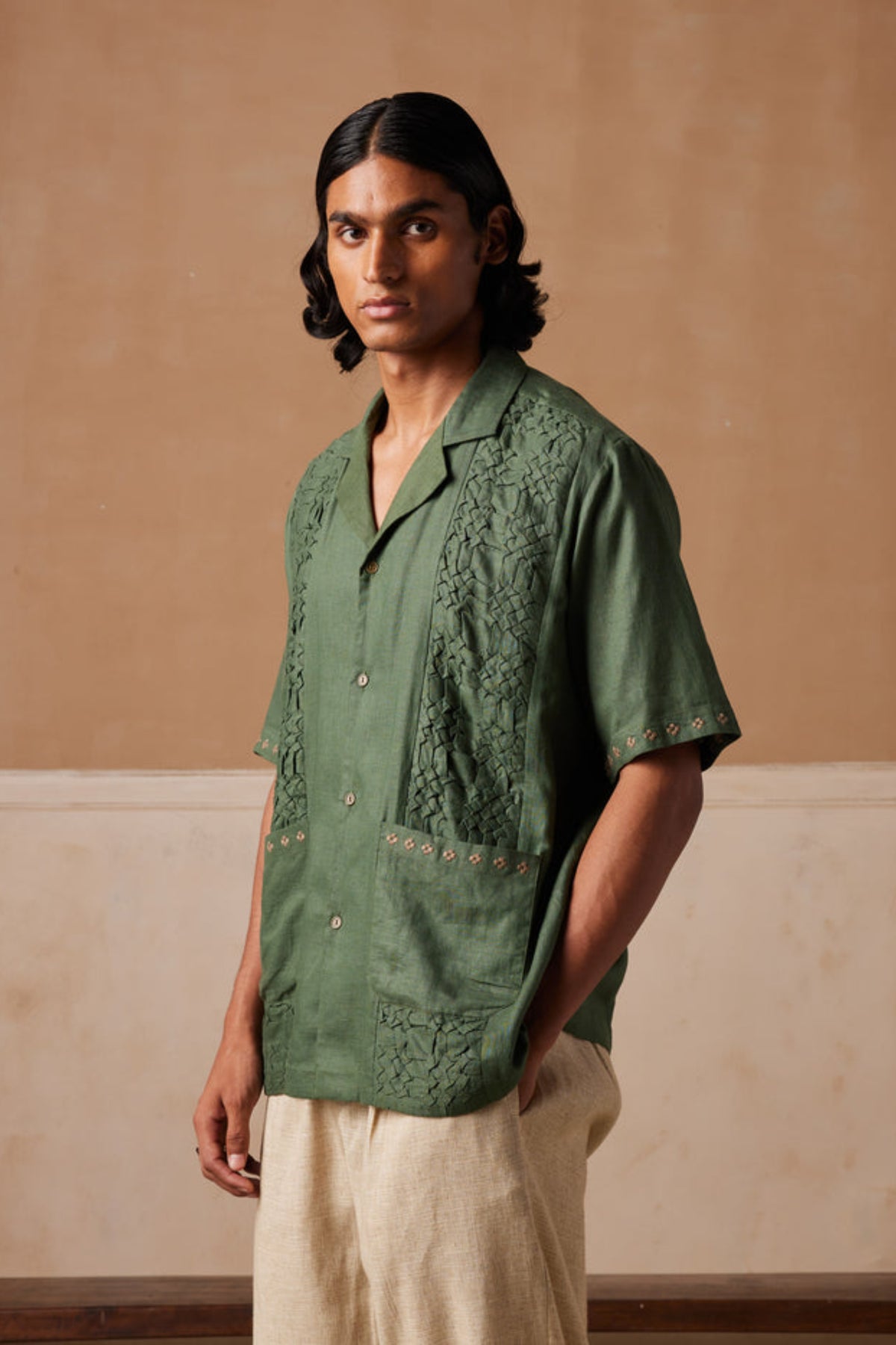 Green Smocked Shirt