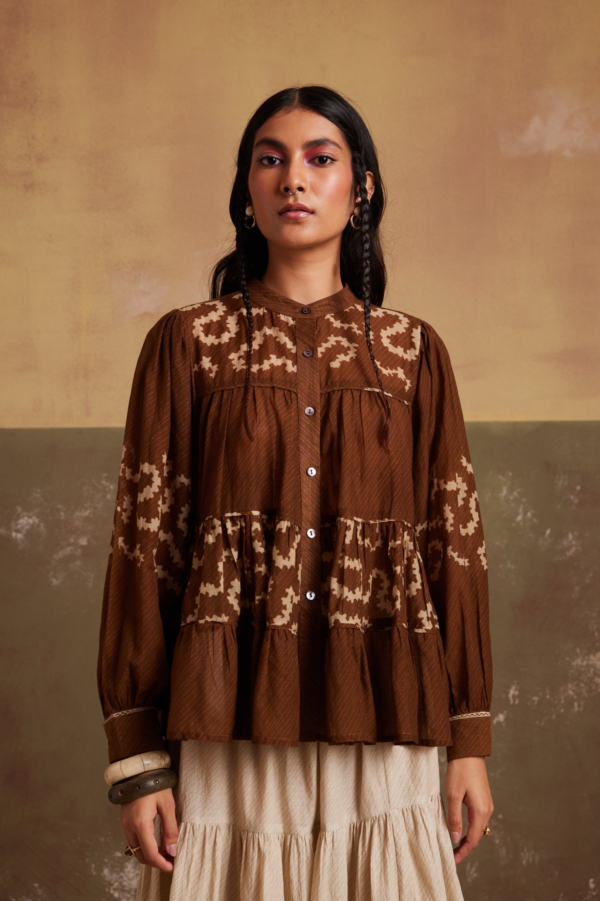 Tan Spiral Folk Top