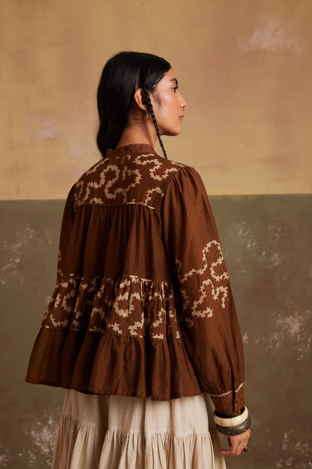 Tan Spiral Folk Top