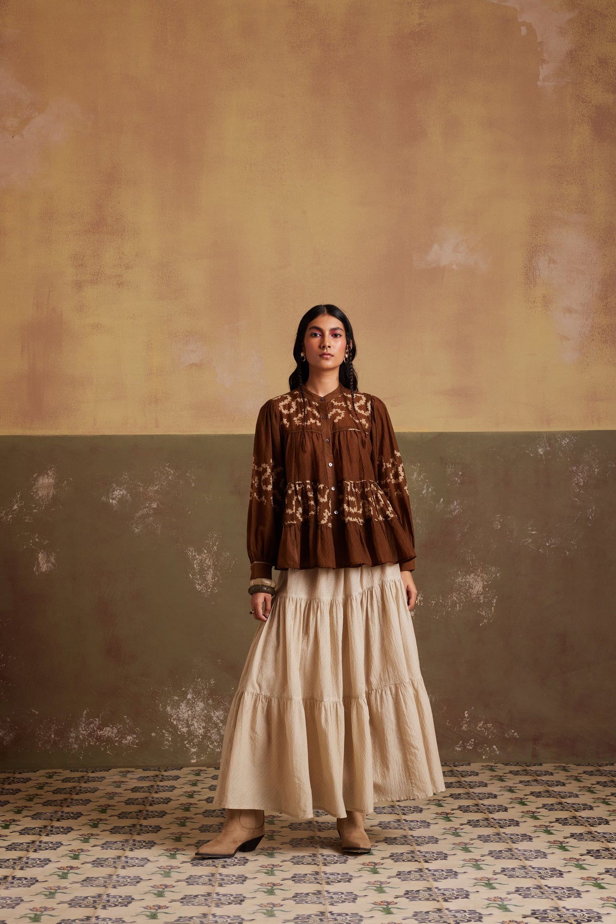 Tan Spiral Folk Top