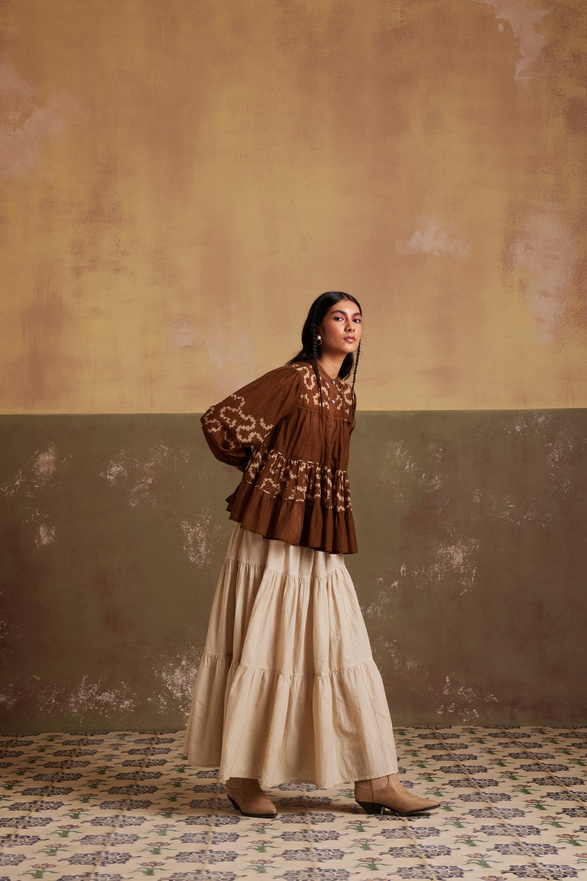Tan Spiral Folk Top
