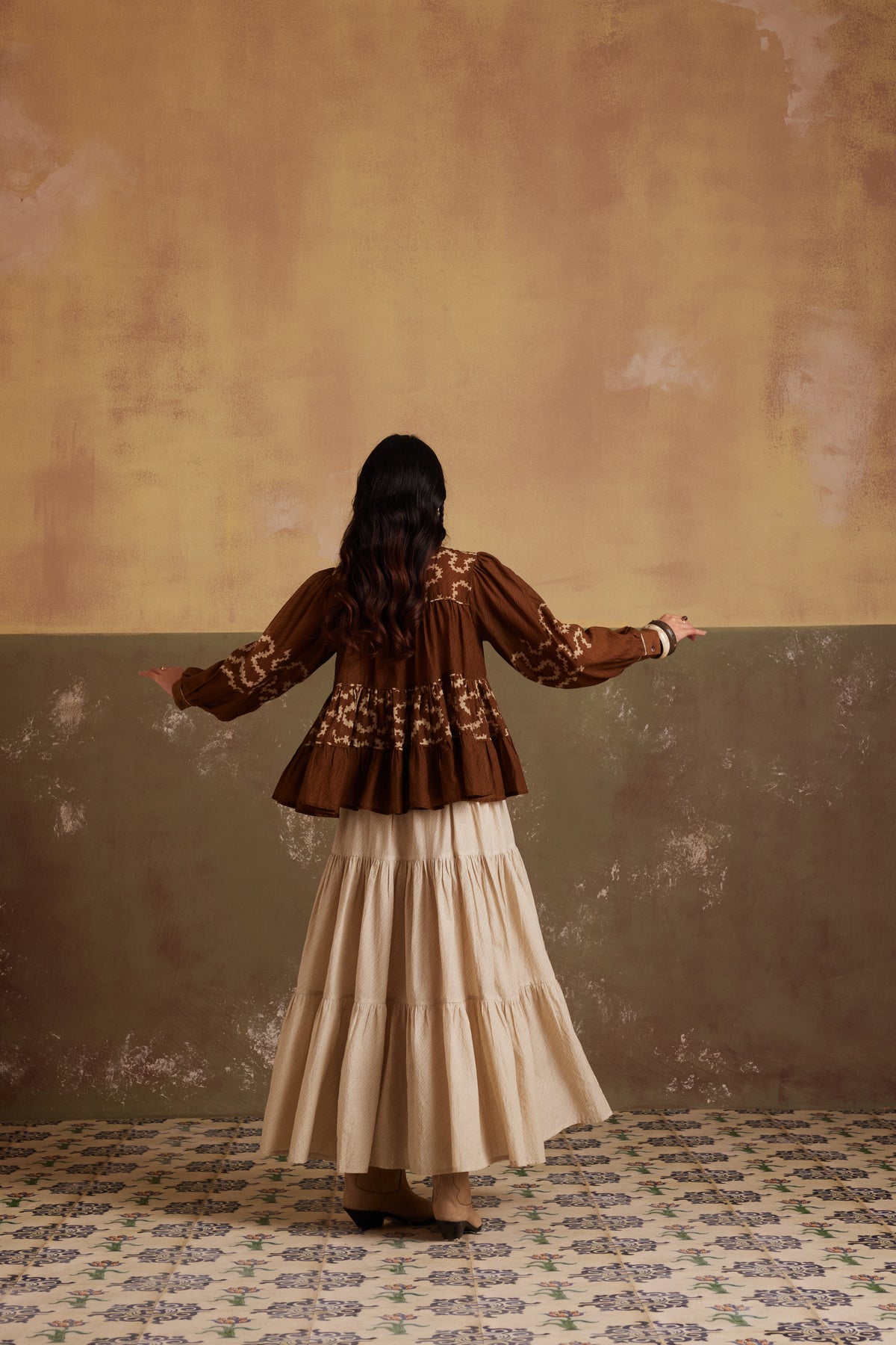 Tan Spiral Folk Top