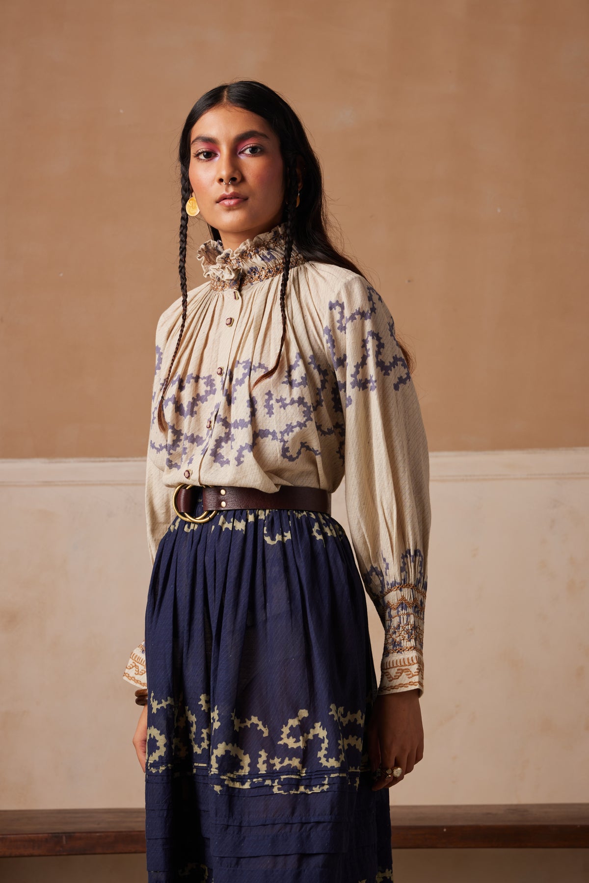 Indigo Spiral Pintuck Skirt