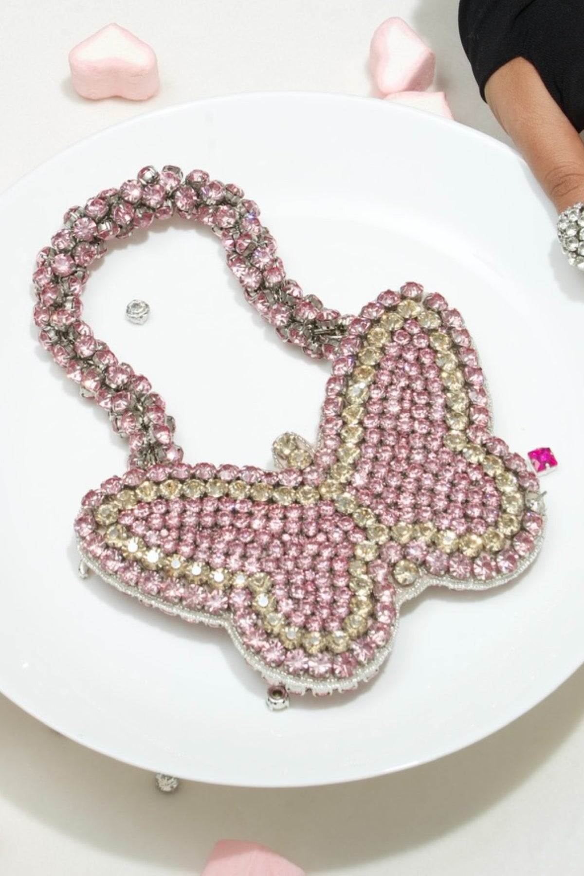 Pink Butterfly Mini Rhinestone Bag